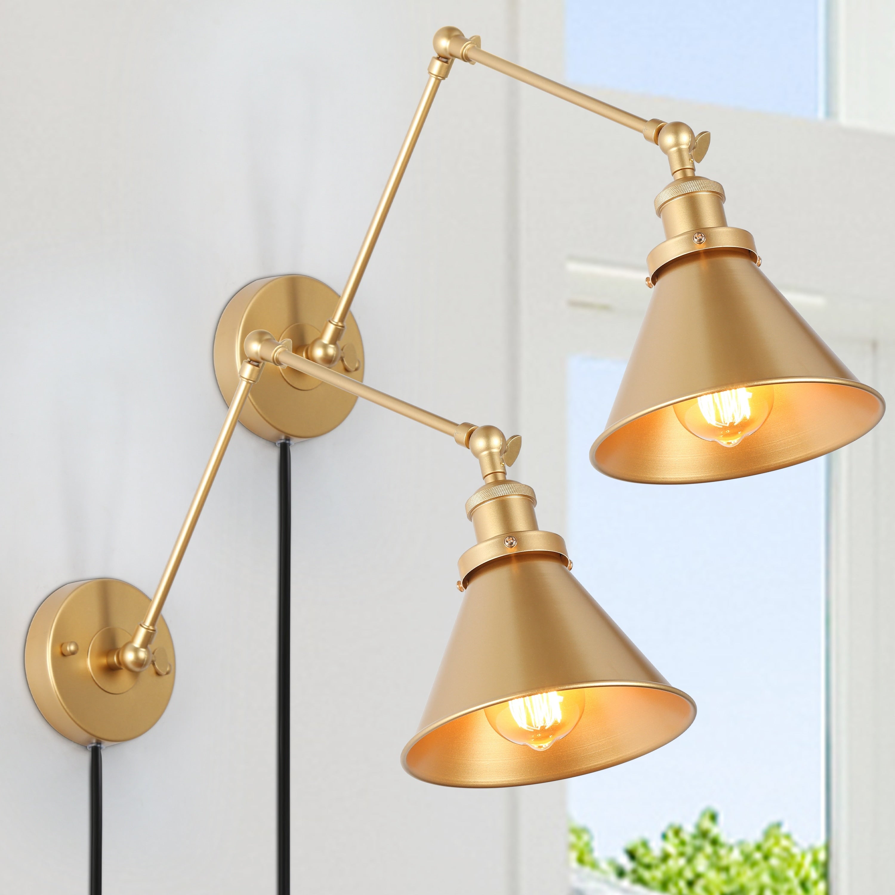 Set di 2 applique da parete moderne con braccio oscillante, regolabili e cablate