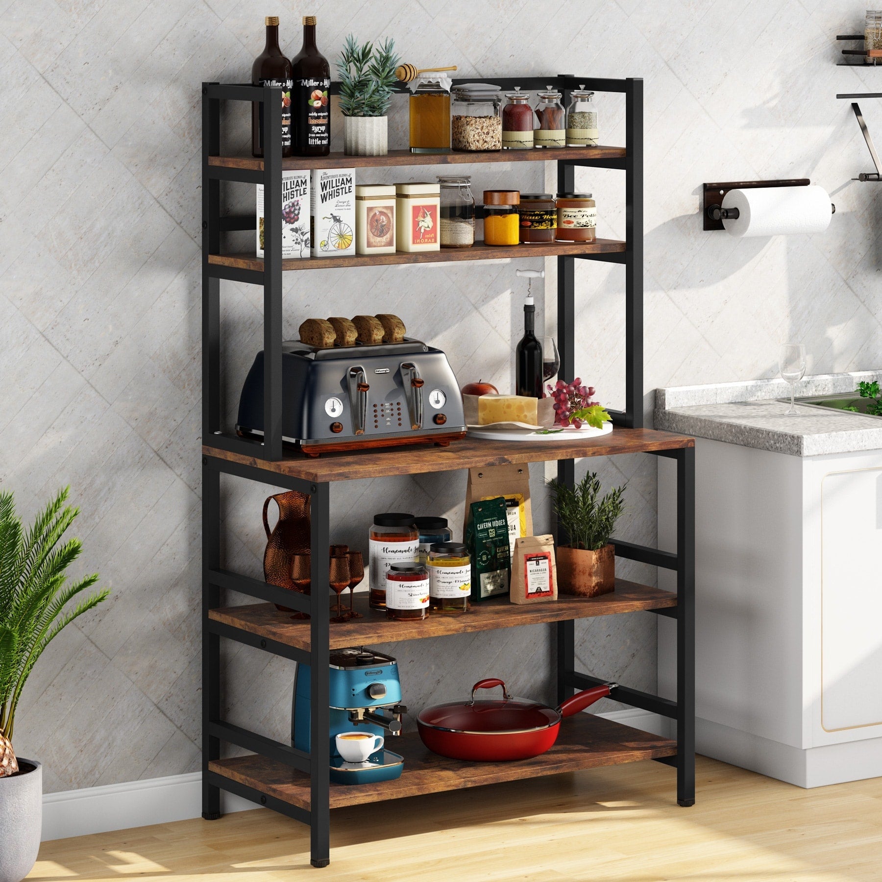 Scaffale da cucina a 5 ripiani, scaffale portaoggetti per forno a microonde, carrello da cucina industriale con portaoggetti
