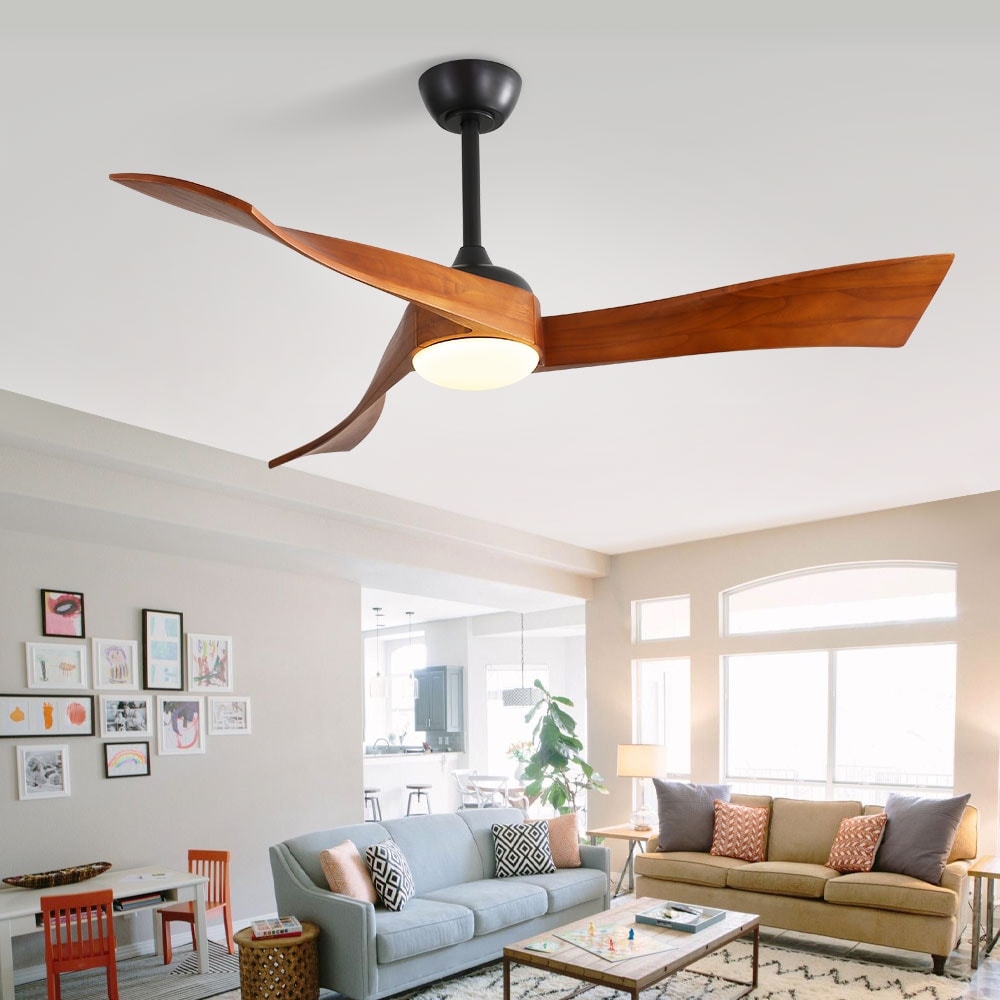 Ventilatori da soffitto in legno a 3 pale con luce LED dimmerabile e telecomando, motore CC reversibile a 6 velocità - 52 pollici