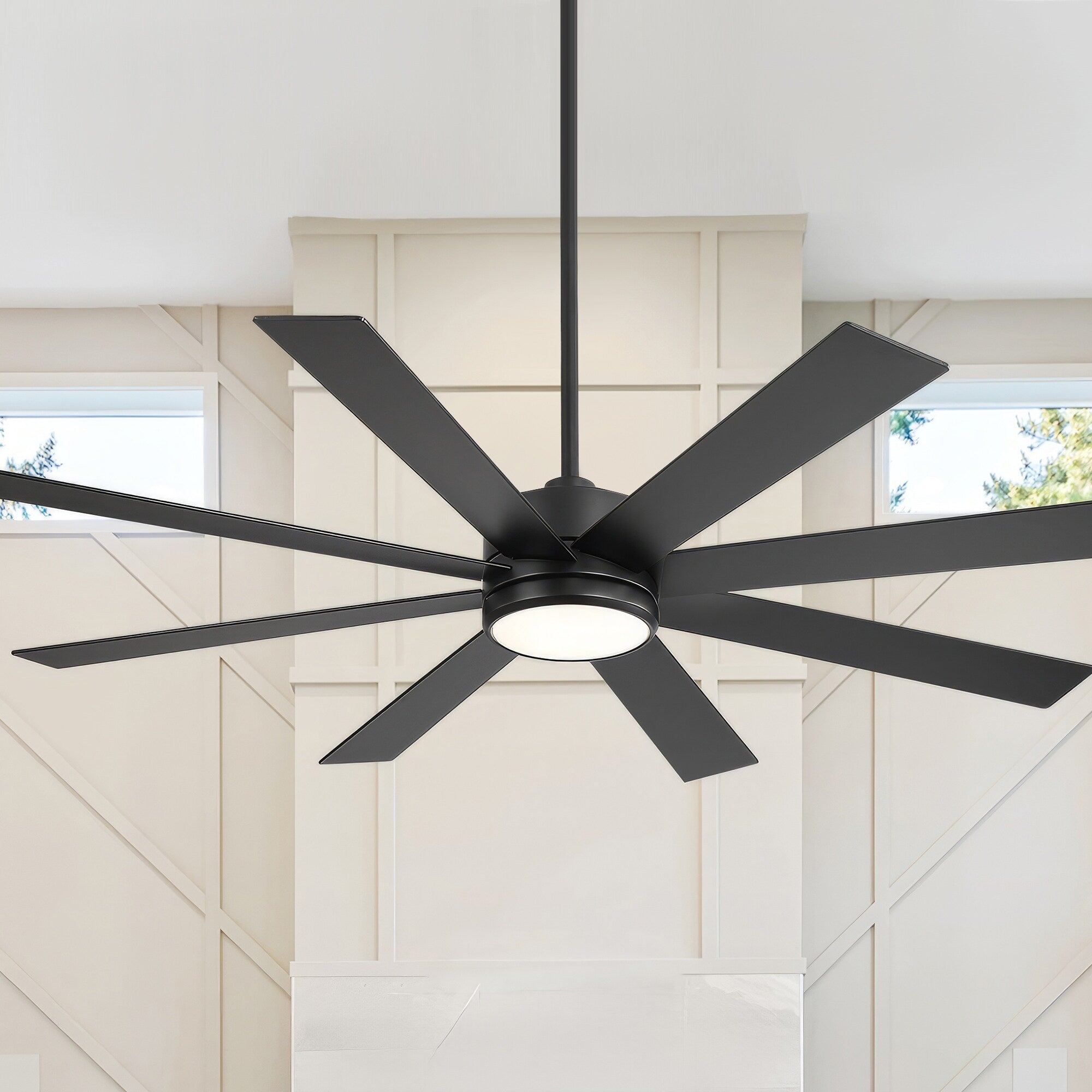 Ventilatore da soffitto a LED nero da 65 pollici a 8 pale con luce e telecomando
