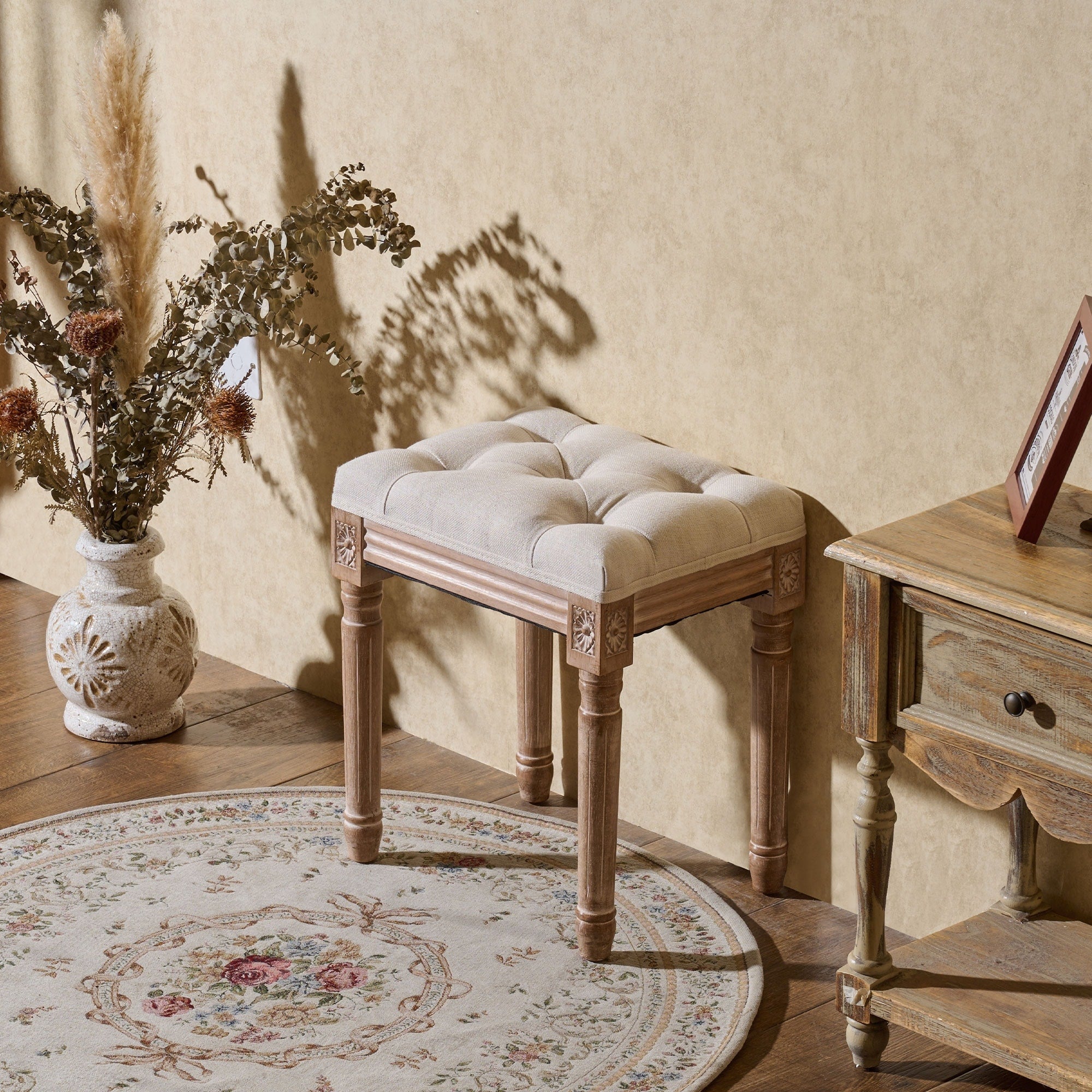 Sgabello da toeletta e poggiapiedi imbottito vintage francese CO-Z
