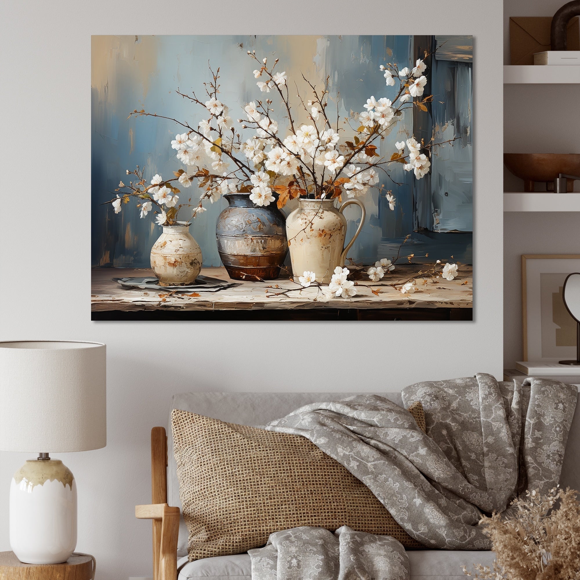 Designart Natura morta con fiori e ceramica I Albero su tela