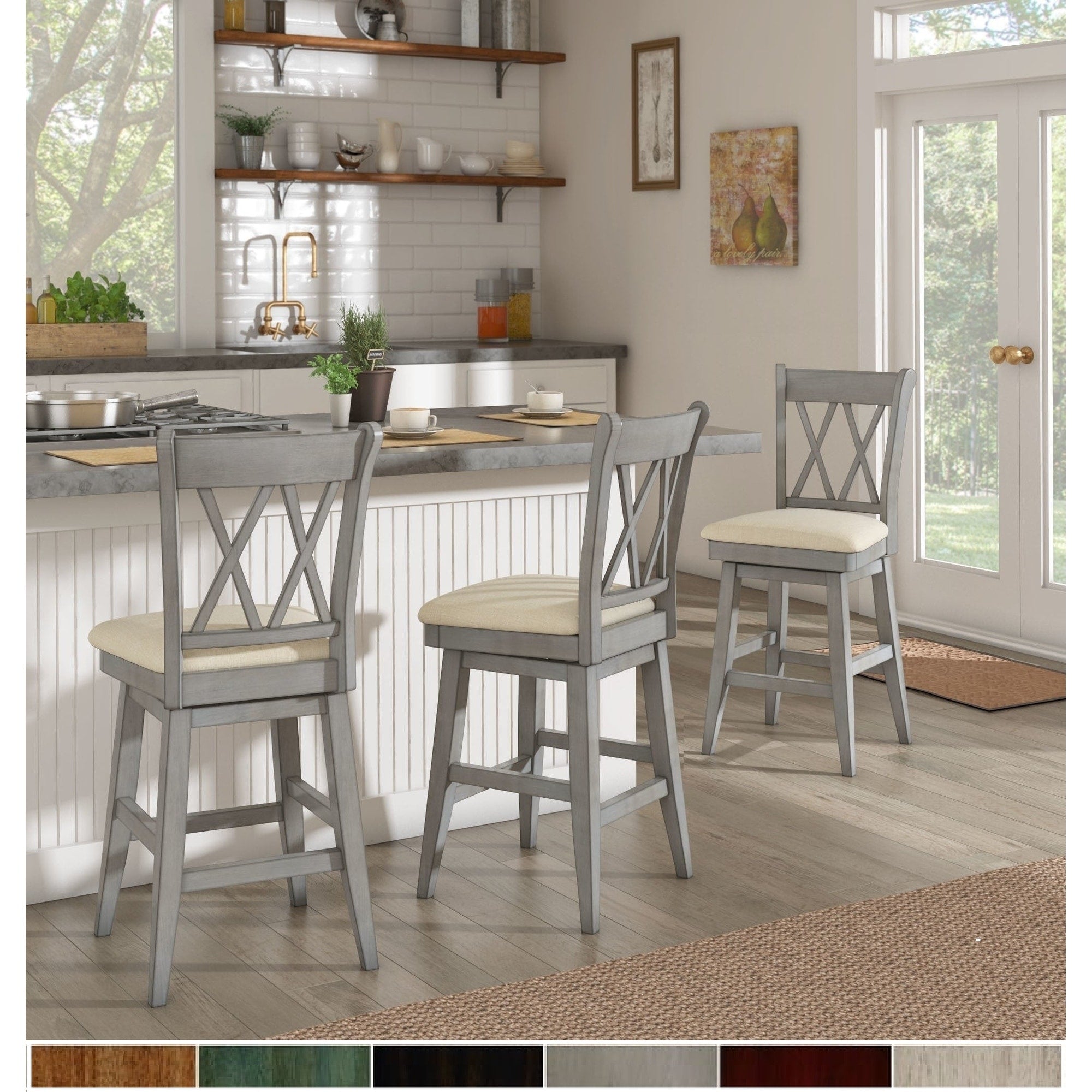 Sgabello da bar girevole in legno con schienale a doppia X Eleanor di iNSPIRE Q Classic