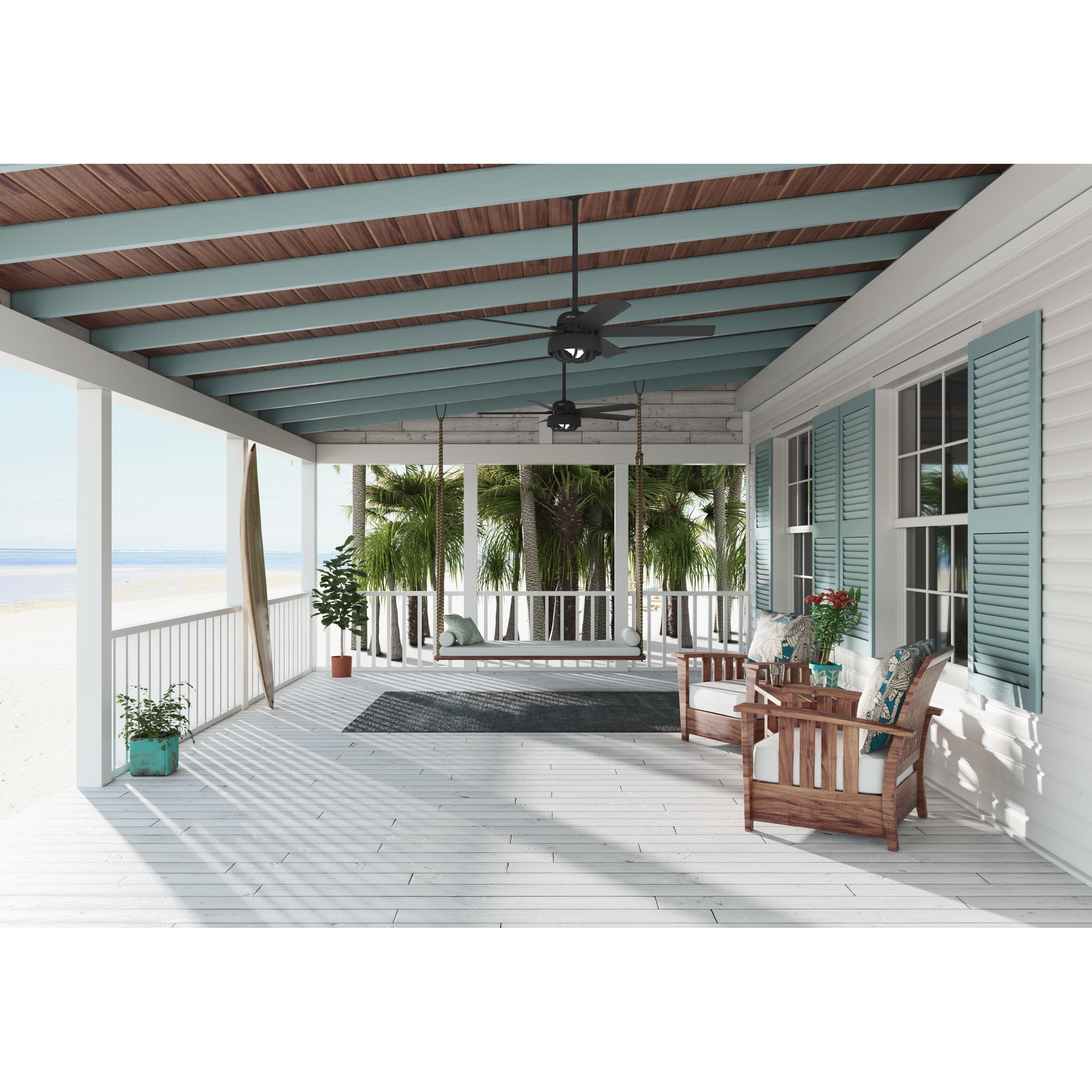 Ventilatore da soffitto Hunter 52 Autumn Breeze II con luce LED per interni ed esterni e telecomando portatile - Industriale, di transizione, moderno, a gabbia
