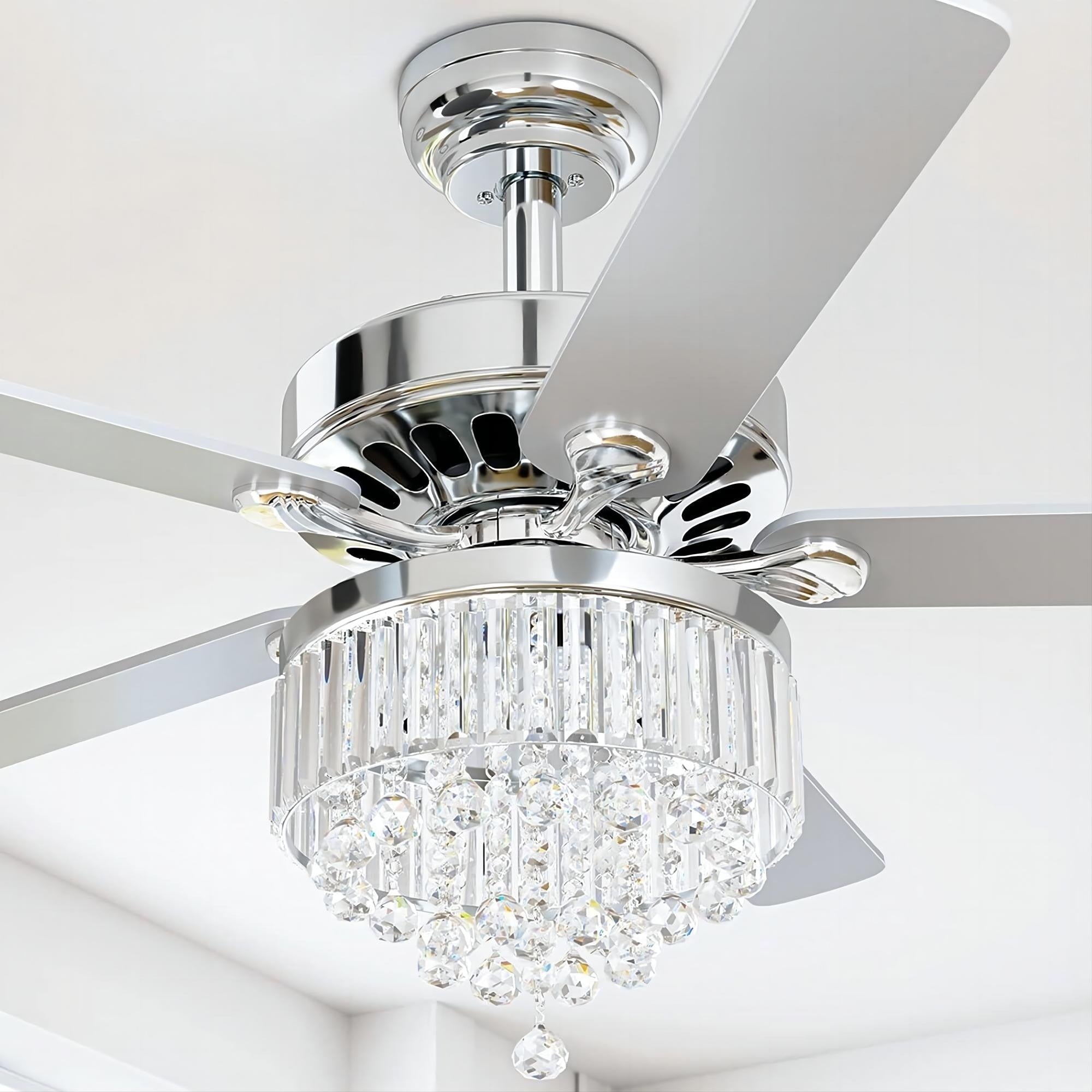 Lampadario con ventilatore da soffitto in cristallo a 5 pale in legno da 52 pollici con telecomando