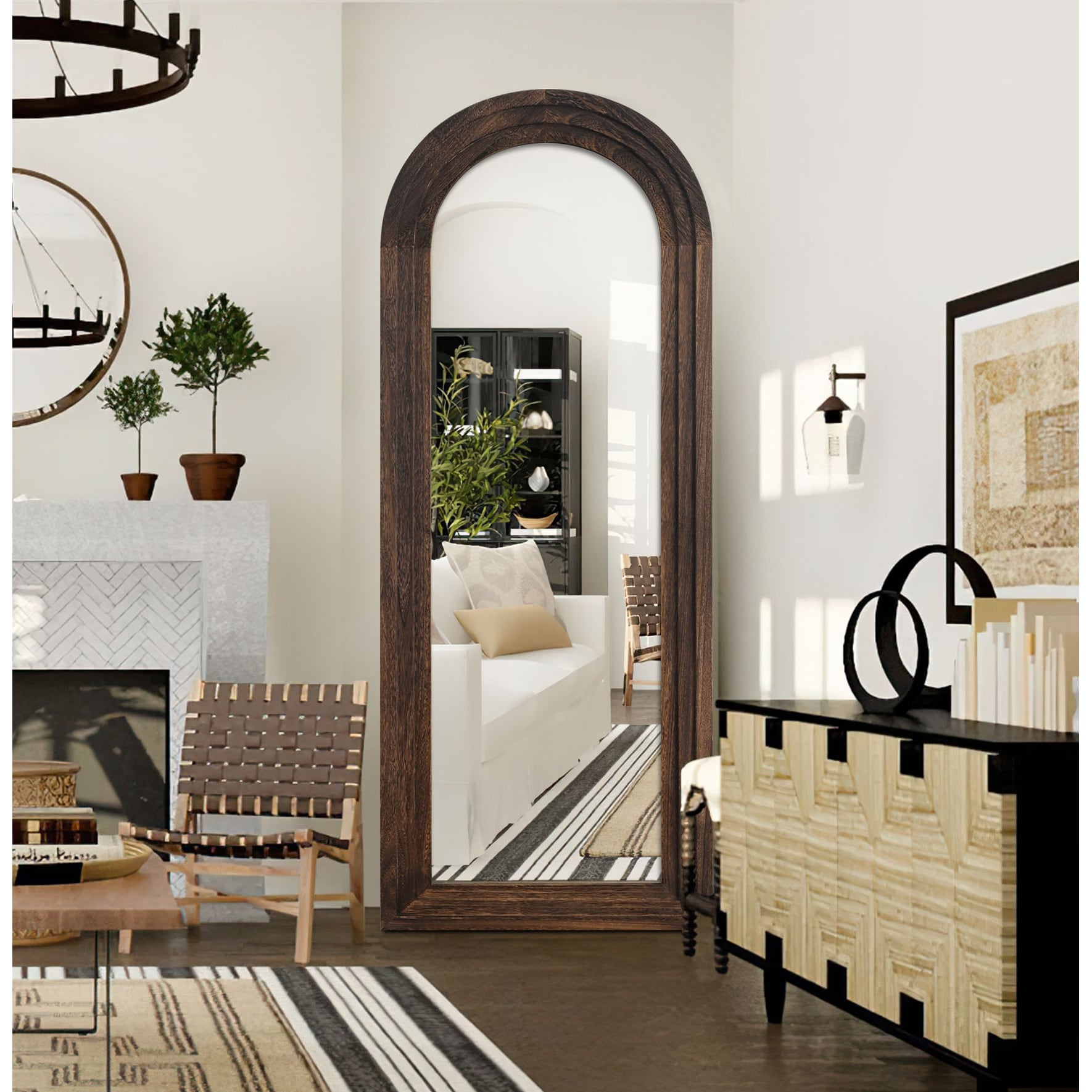 Specchio da parete in stile scala con cornice in legno - 64*21