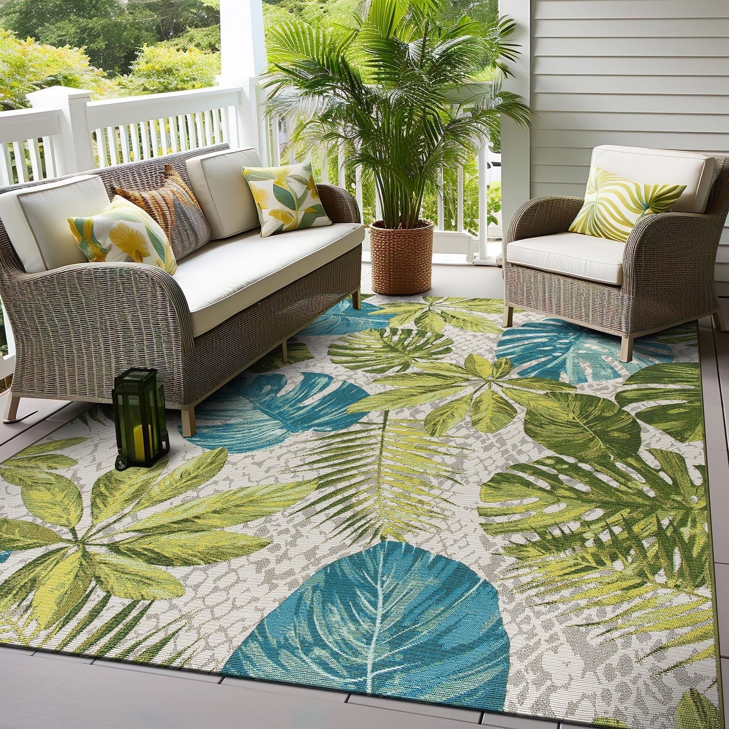 Tappeto da interno/esterno con motivi floreali tropicali contemporanei della World Rug Gallery