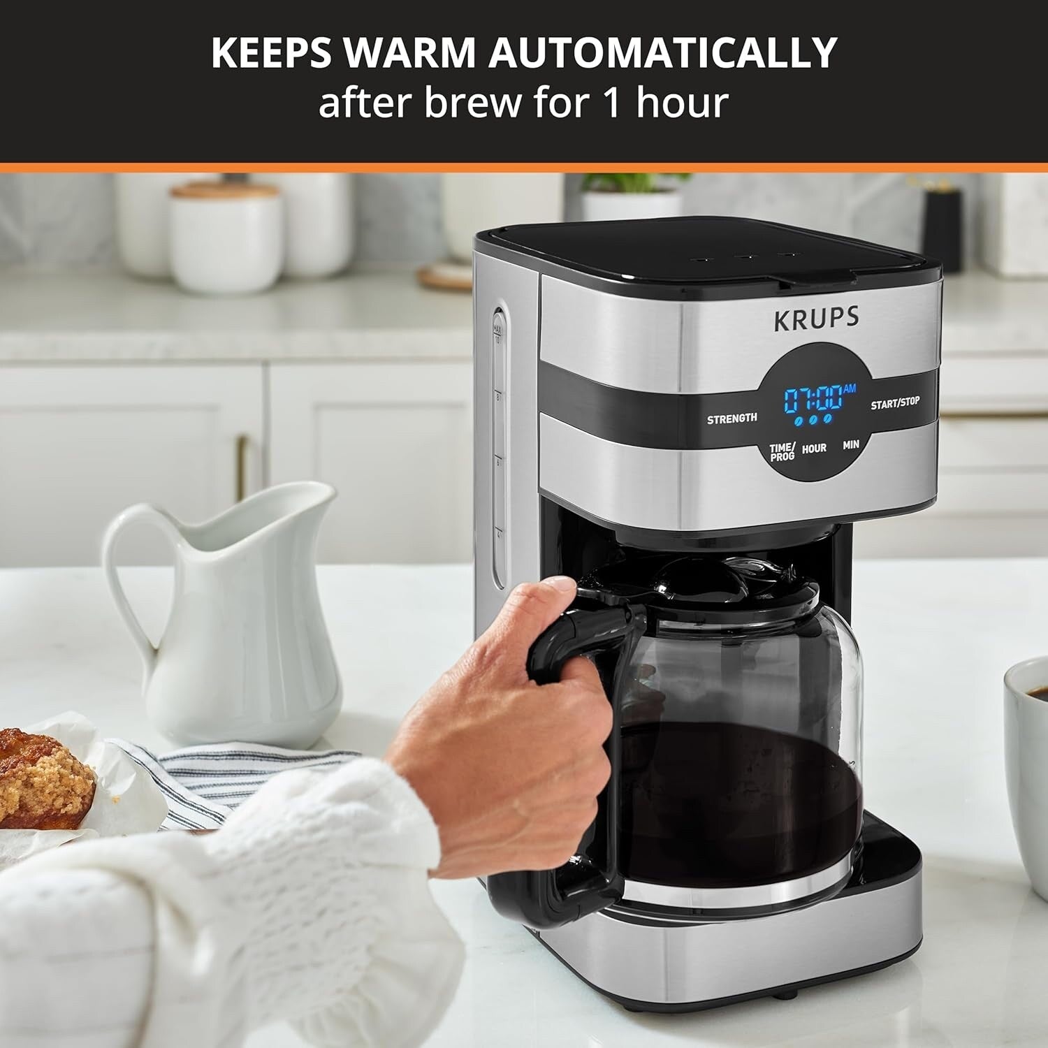 Macchina per caffè digitale da 10 tazze, acciaio inossidabile nero, preparazione programmabile, pausa e servizio automatici