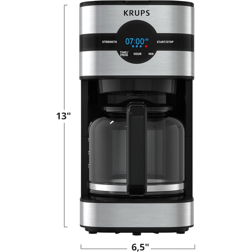 Macchina per caffè digitale da 10 tazze, acciaio inossidabile nero, preparazione programmabile, pausa e servizio automatici