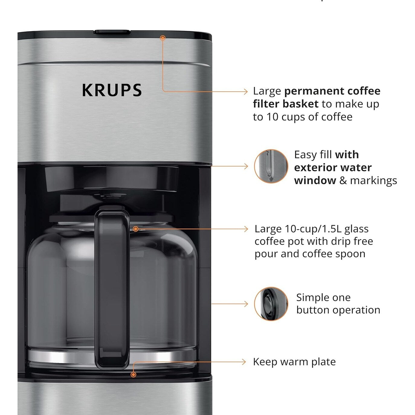 Macchina per caffè americano da 10 tazze, display digitale, finitura in acciaio inossidabile, timer programmabile, spegnimento automatico