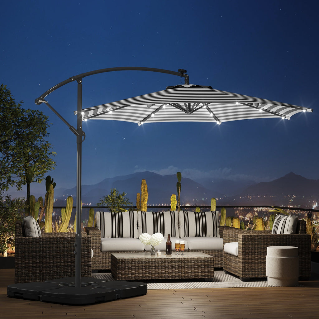 Ombrellone da giardino illuminato a energia solare da 10 piedi con base