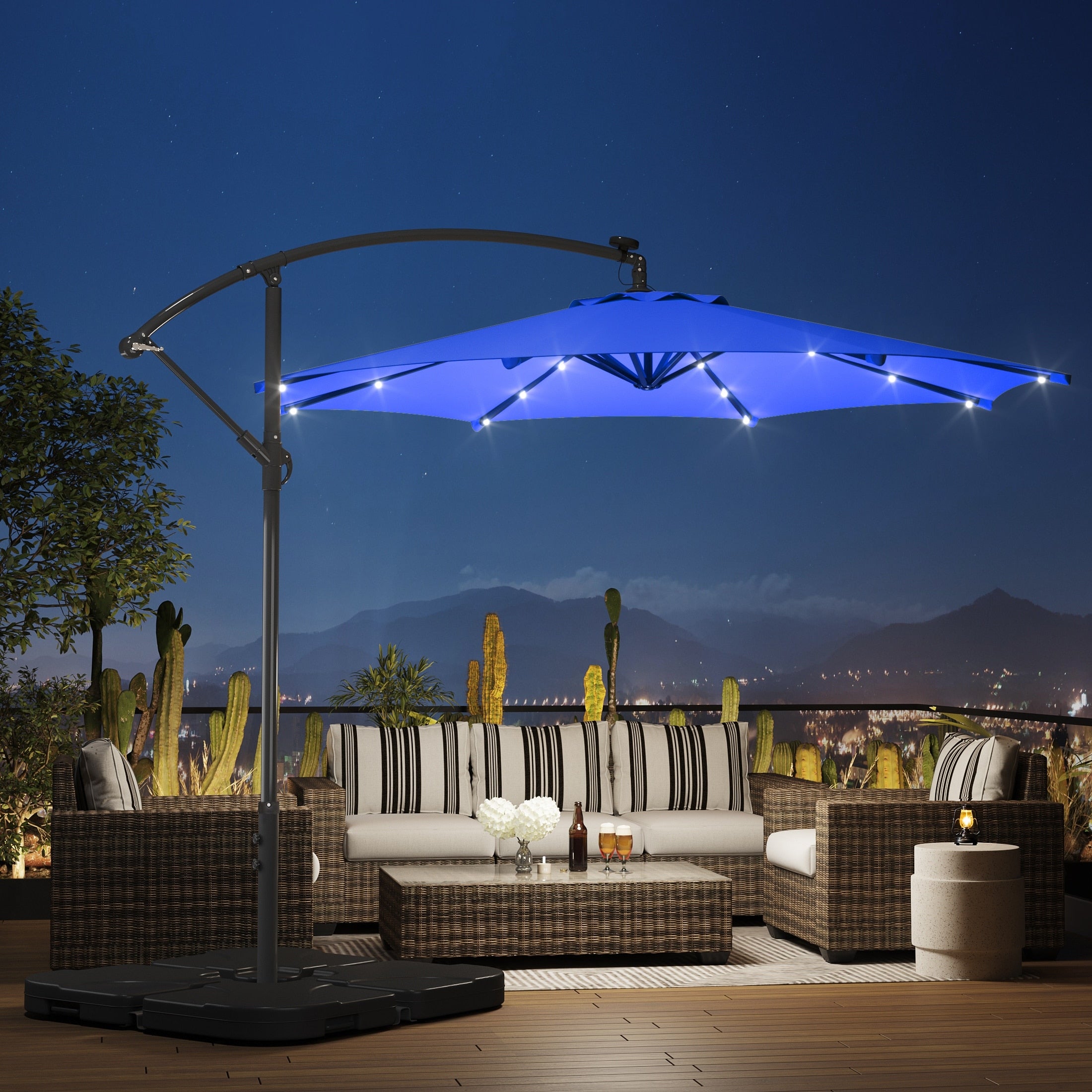 Ombrellone da giardino illuminato a energia solare da 10 piedi con base