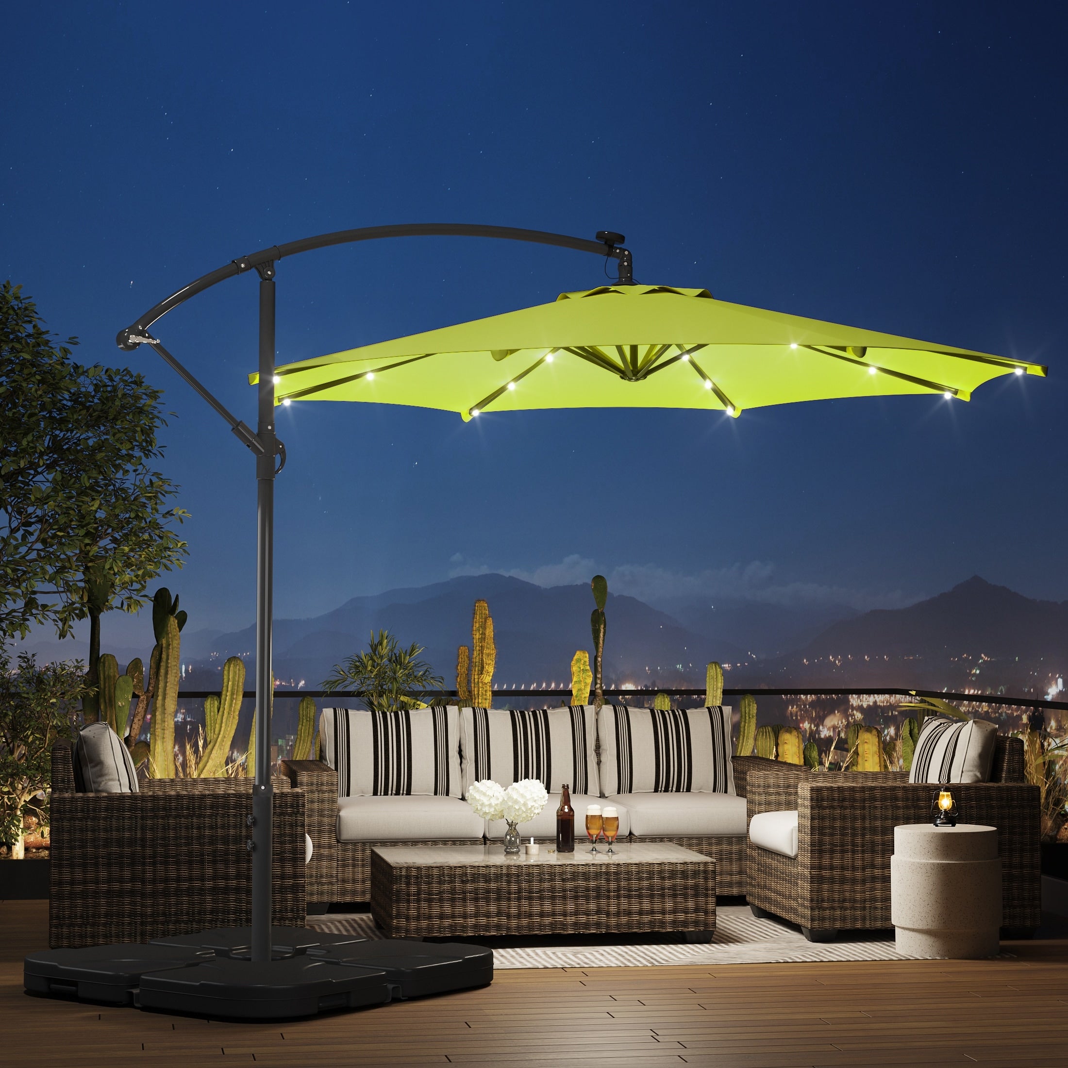 Ombrellone da giardino illuminato a energia solare da 10 piedi con base