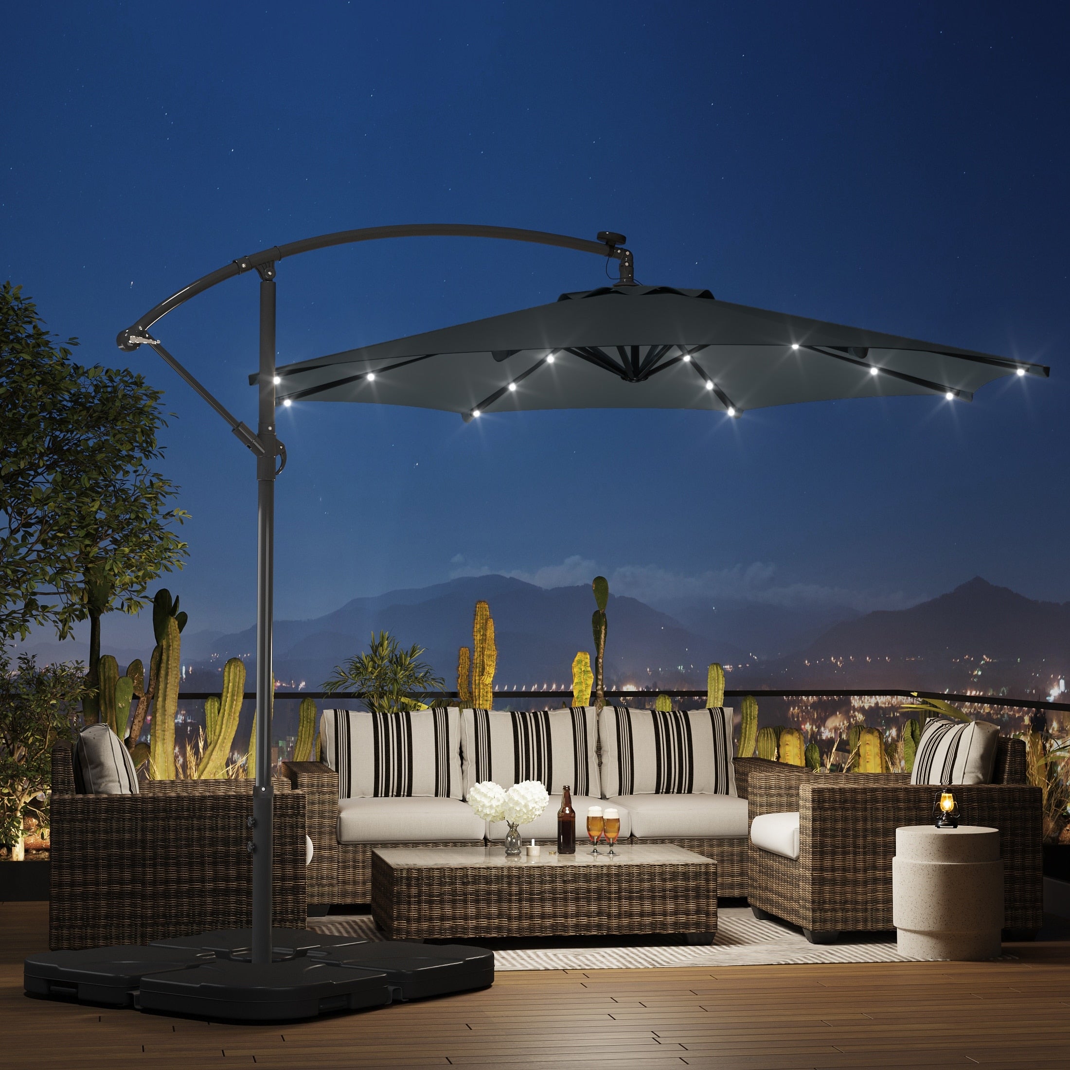 Ombrellone da giardino illuminato a energia solare da 10 piedi con base