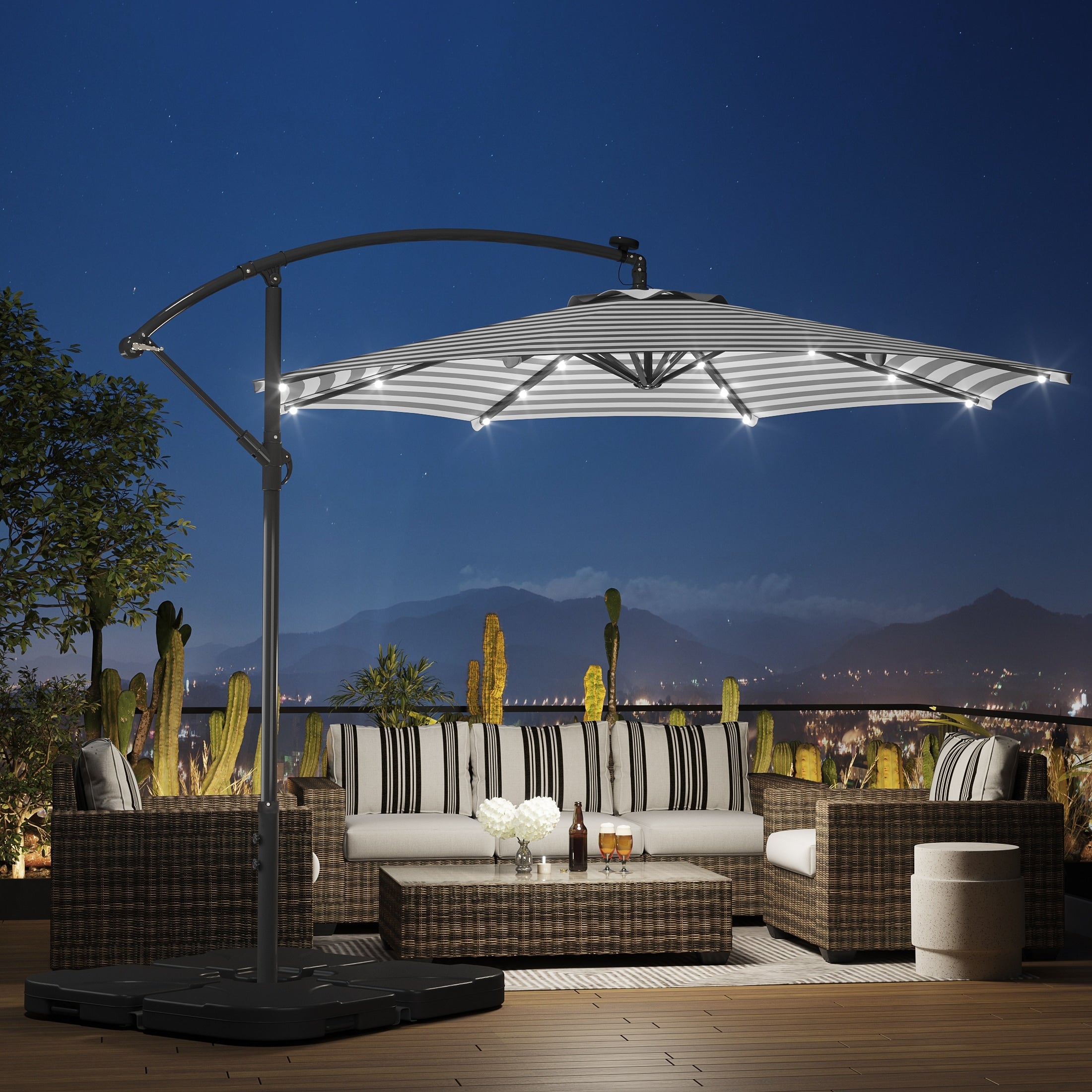 Ombrellone da giardino illuminato a energia solare da 10 piedi con base