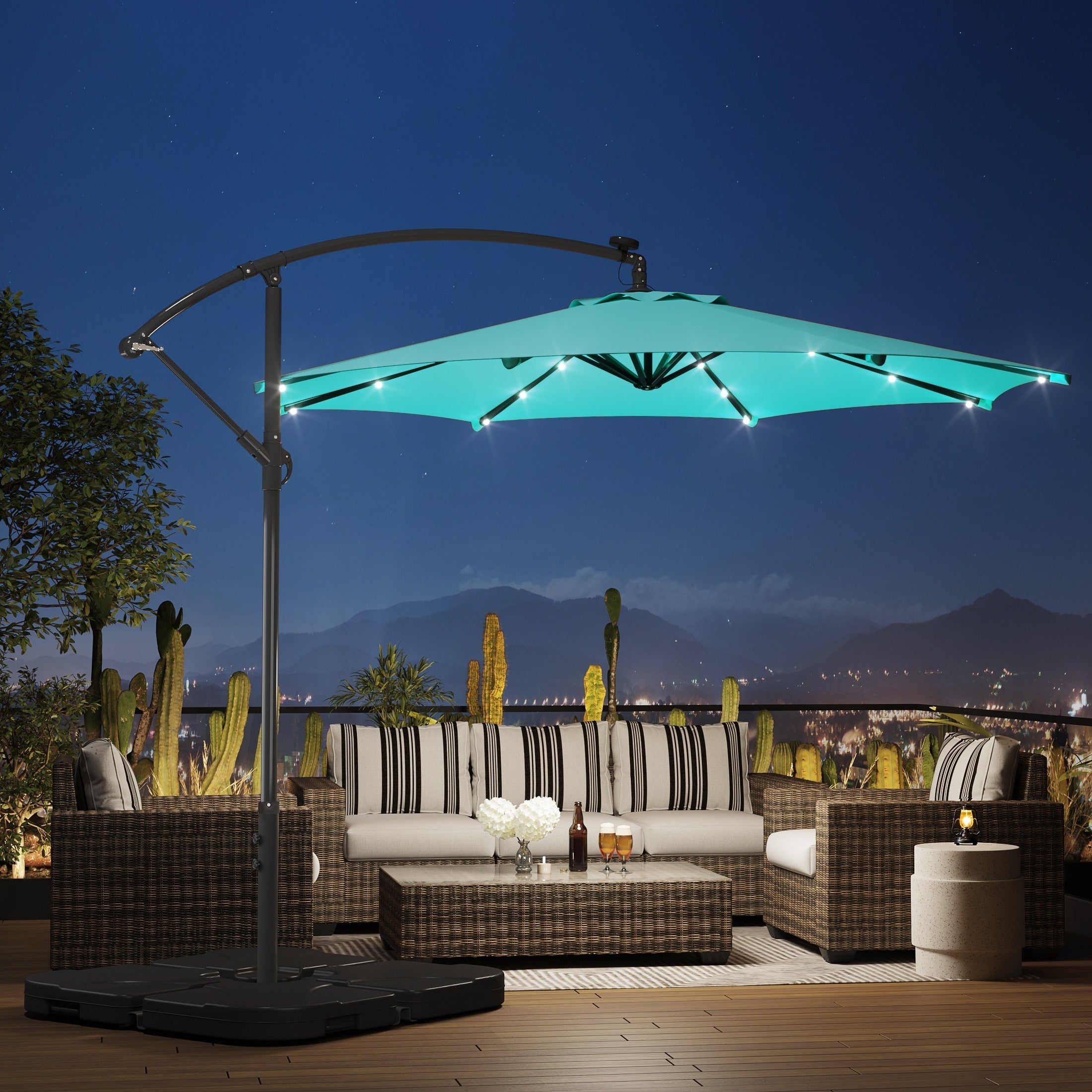 Ombrellone da giardino illuminato a energia solare da 10 piedi con base