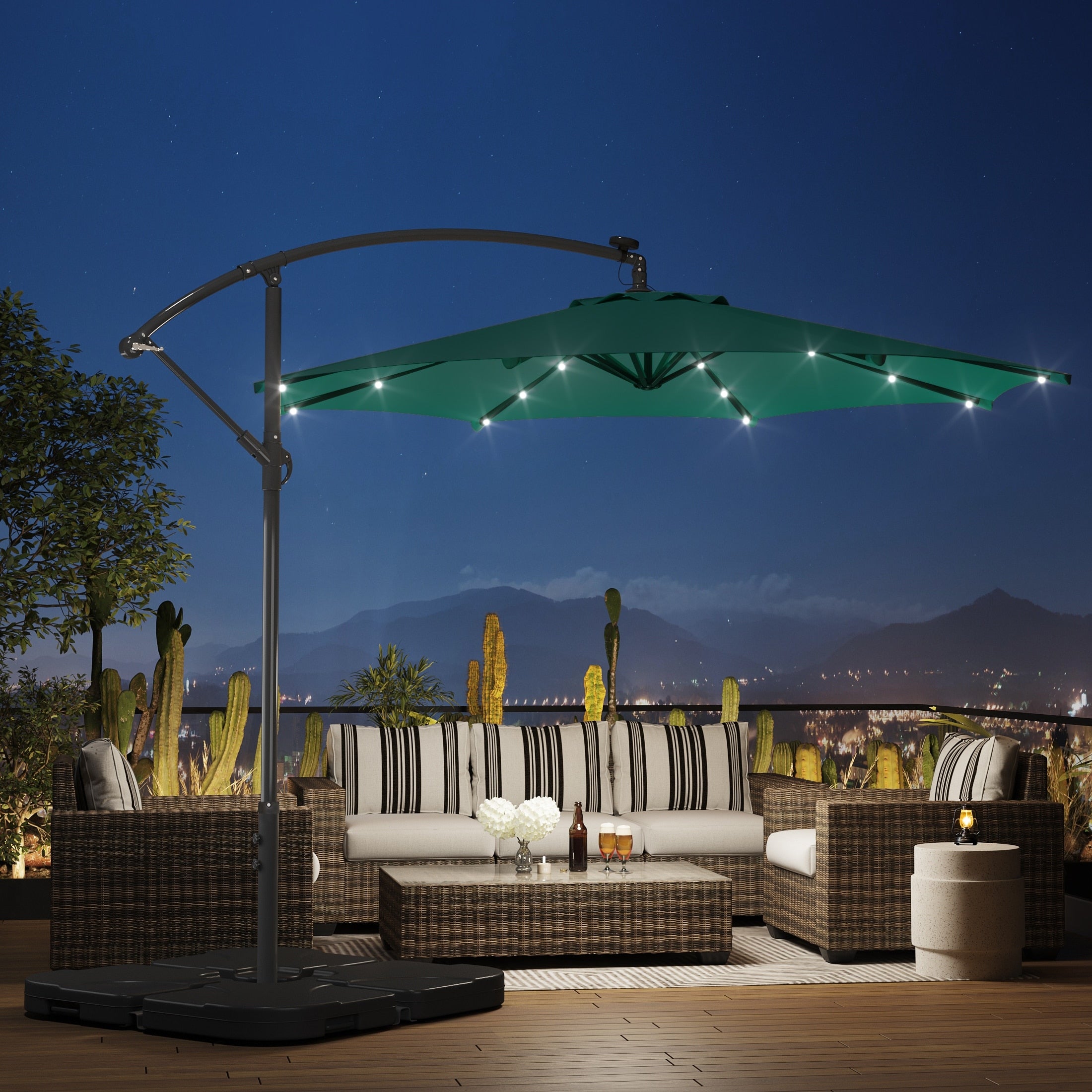 Ombrellone da giardino illuminato a energia solare da 10 piedi con base