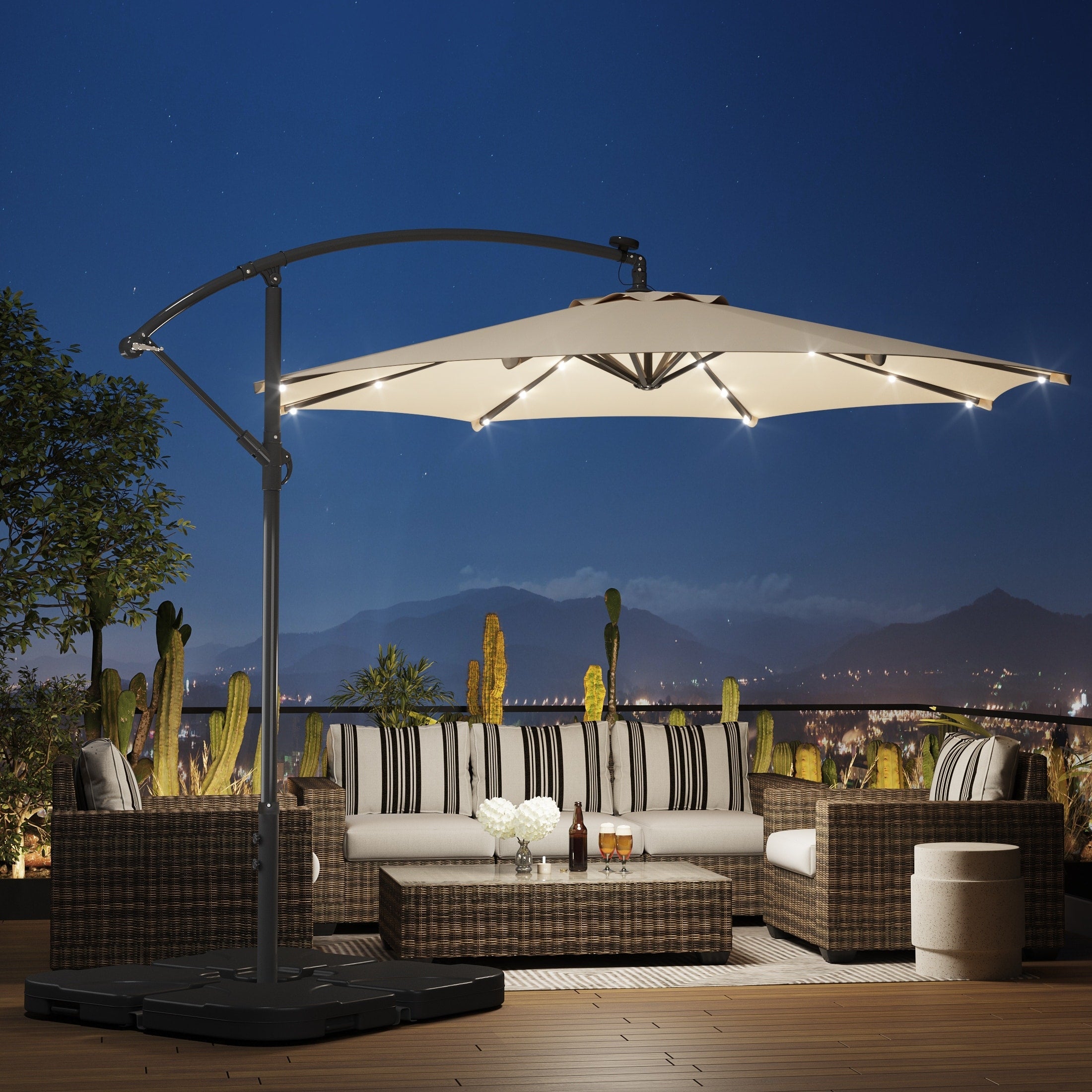 Ombrellone da giardino illuminato a energia solare da 10 piedi con base
