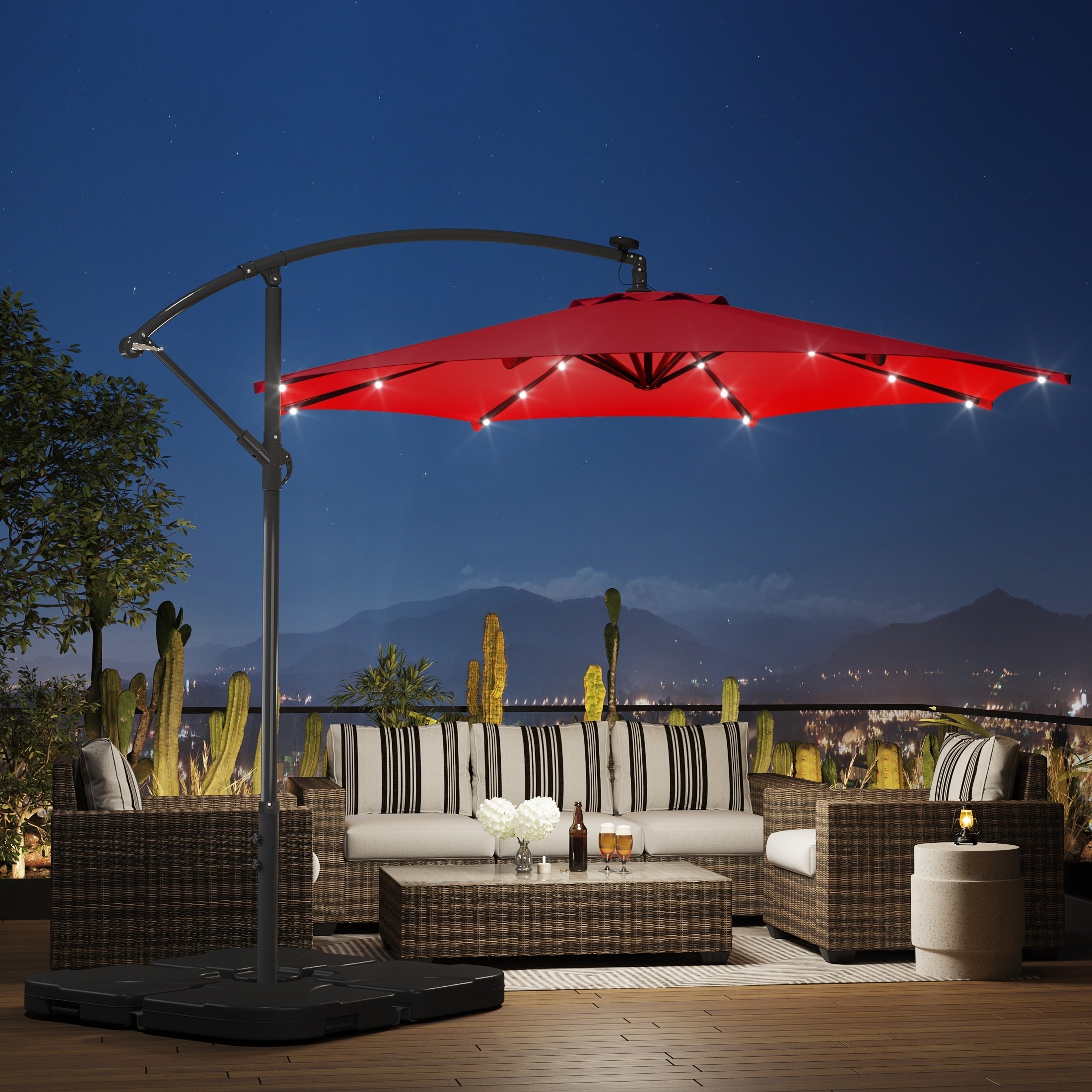 Ombrellone da giardino illuminato a energia solare da 10 piedi con base