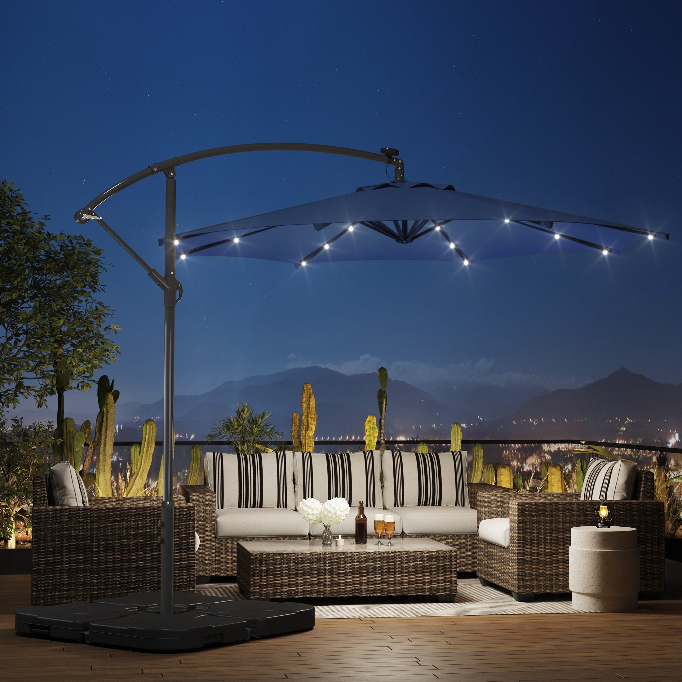 Ombrellone da giardino illuminato a energia solare da 10 piedi con base