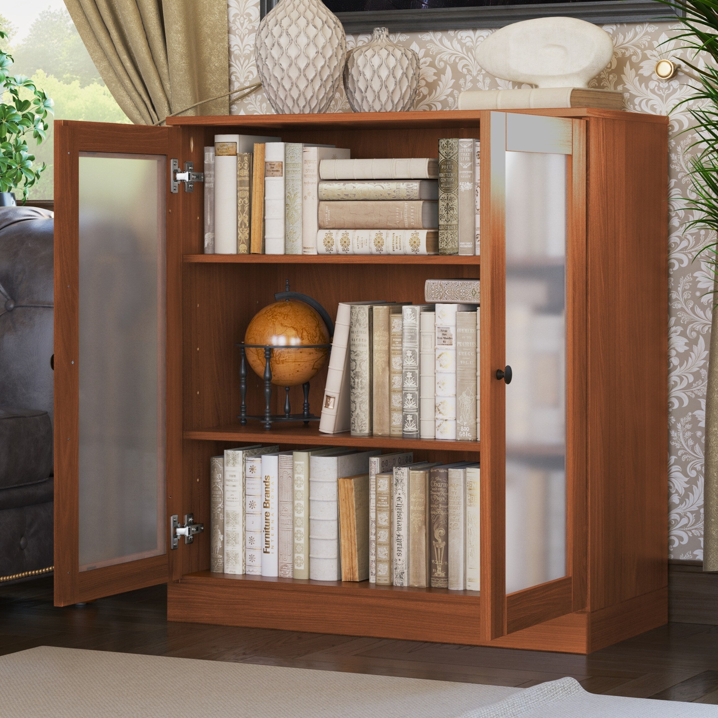 Libreria a 3 ripiani in legno massello al 100% con ante opzionali di Palace Imports