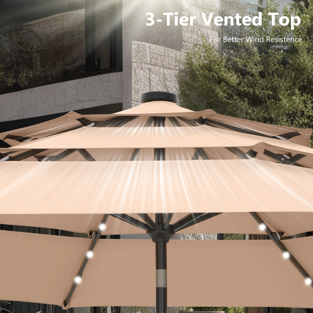 MAISON ARTS Ombrellone da esterno a 3 livelli, con inclinazione automatica, 10 piedi, con doppia ventilazione e luci LED