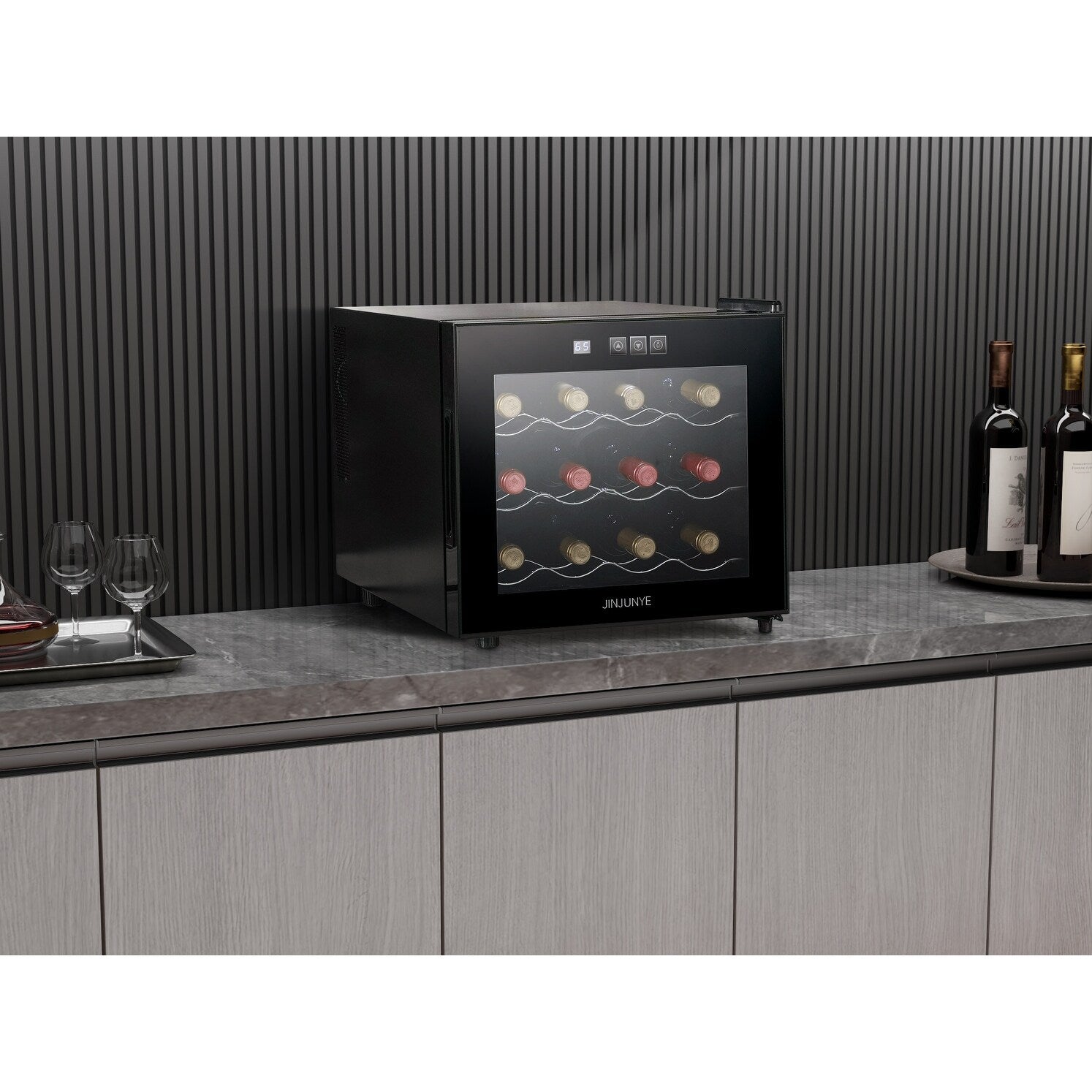 Frigorifero per vino da 12 bottiglie, mini cantinette per vino (13-19 °C), refrigeratore per vino da banco con controllo digitale della temperatura