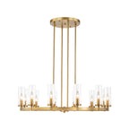 Lampadario a ruota di carro in vetro trasparente con cilindro in stile Mid-Century Modern, 12 luci, grande lampadario in oro/nero