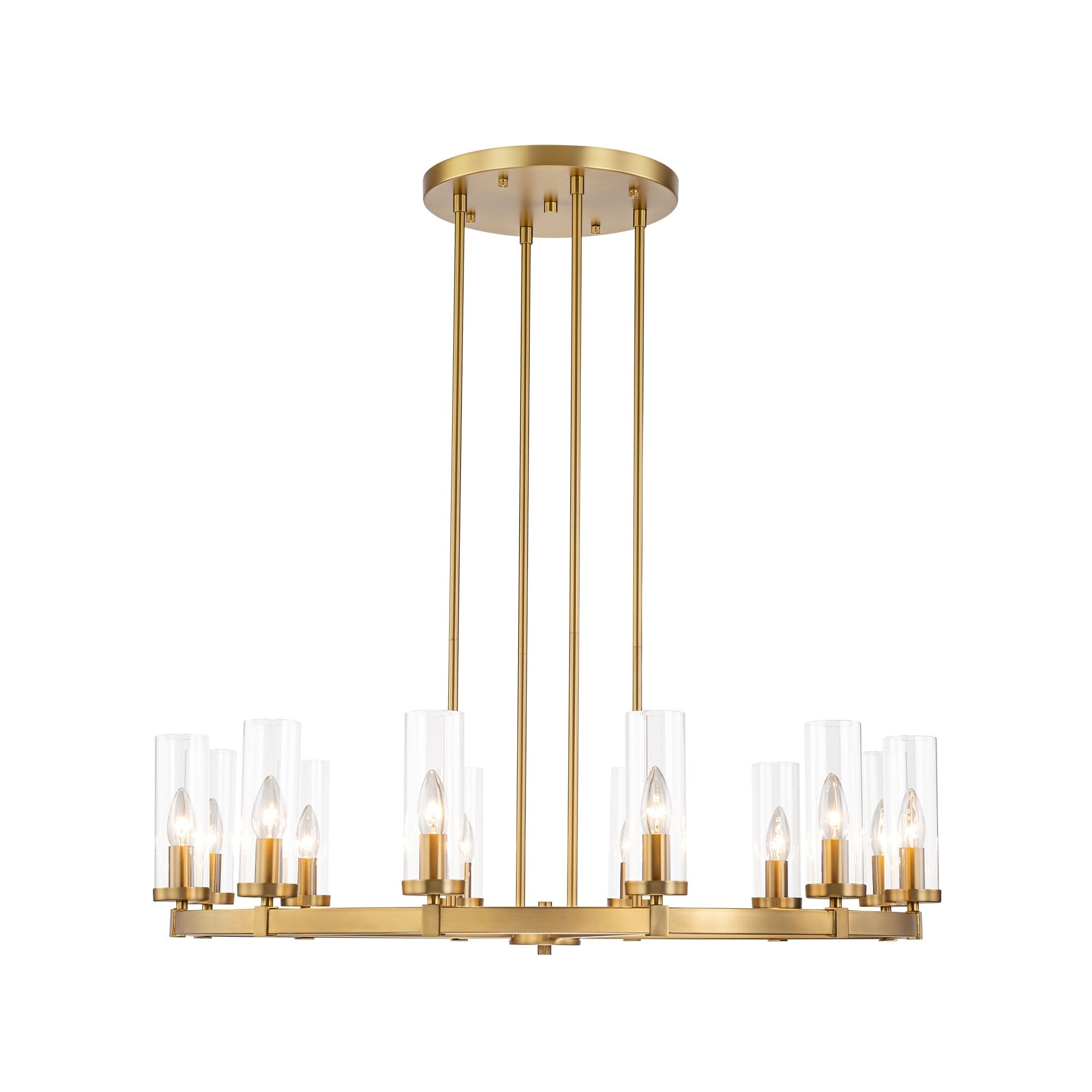 Lampadario a ruota di carro in vetro trasparente con cilindro in stile Mid-Century Modern, 12 luci, grande lampadario in oro/nero
