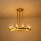 Lampadario a ruota di carro in vetro trasparente con cilindro in stile Mid-Century Modern, 12 luci, grande lampadario in oro/nero