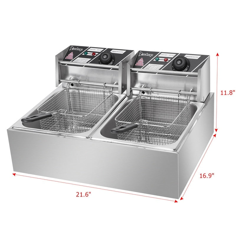 Friggitrice elettrica a doppio cilindro in acciaio inossidabile da 12,7 QT/12 L