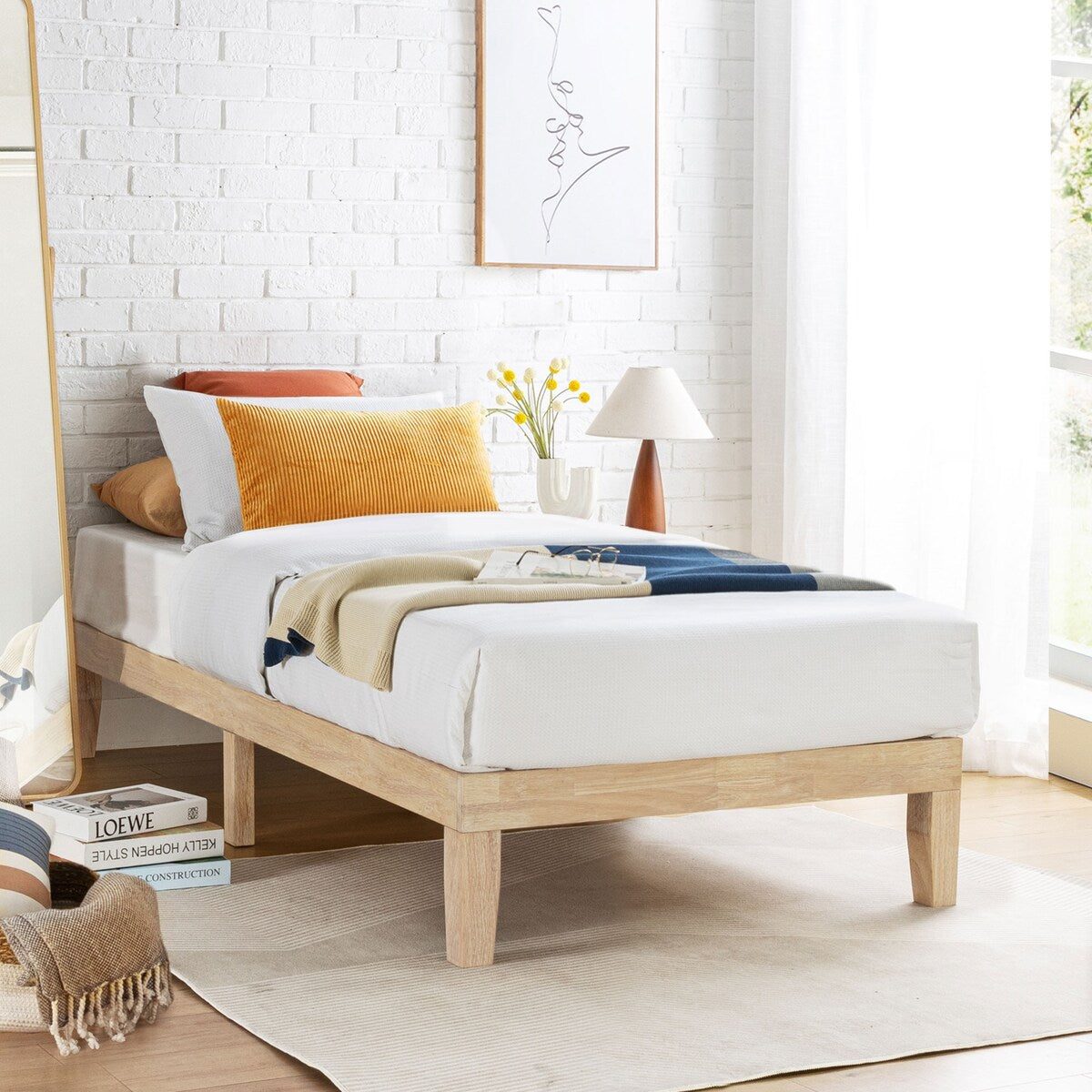12 Letto a piattaforma classico in legno massello
