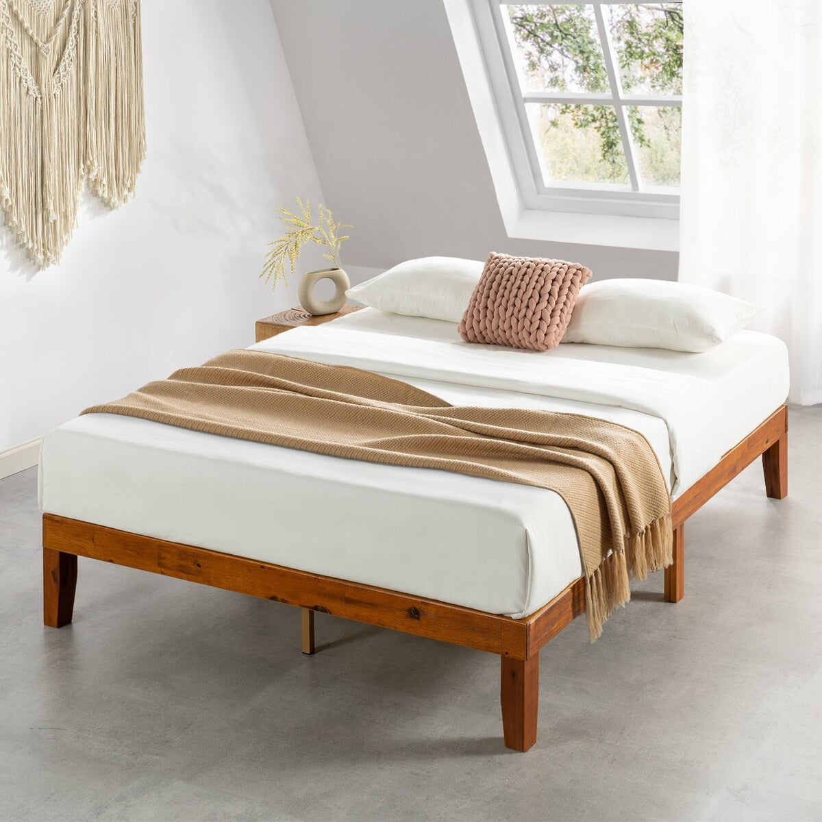 12 Letto a piattaforma classico in legno massello