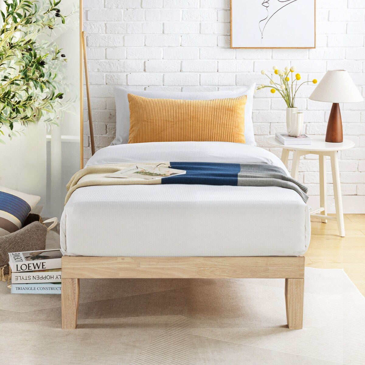 12 Letto a piattaforma classico in legno massello