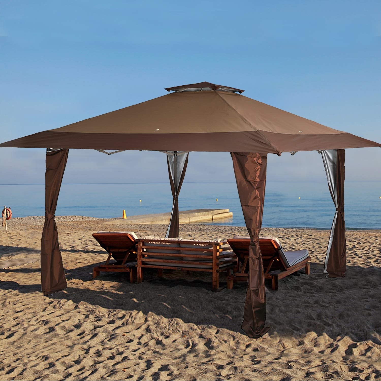 Gazebo da giardino rinforzato con baldacchino pop-up da esterno 13' x 13' con elegante tenda angolare - 13x13 piedi