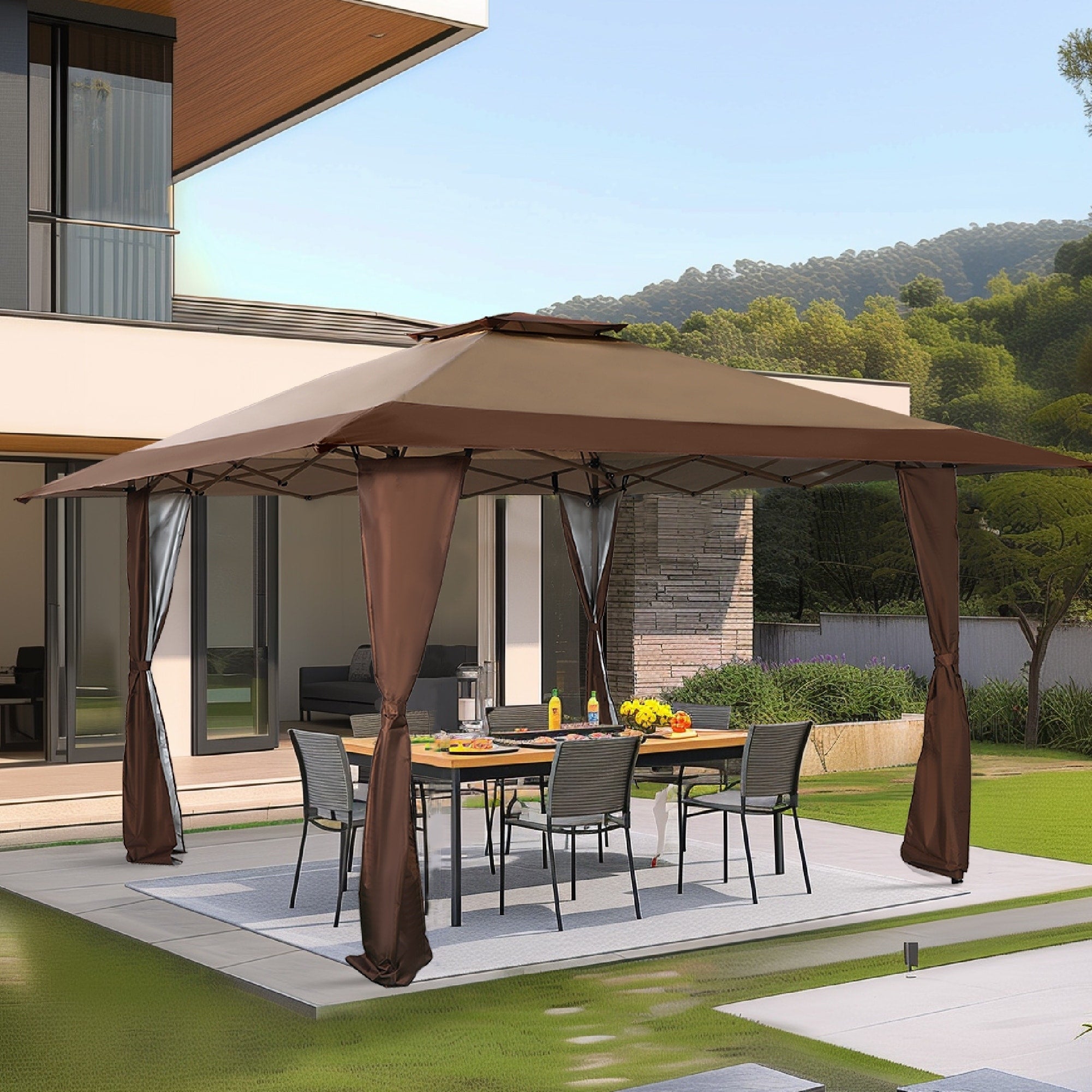 Gazebo da giardino rinforzato con baldacchino pop-up da esterno 13' x 13' con elegante tenda angolare - 13x13 piedi