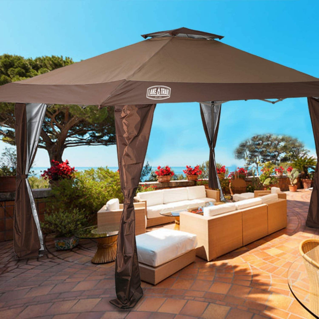 Gazebo da giardino rinforzato con baldacchino pop-up da esterno 13' x 13' con elegante tenda angolare - 13x13 piedi