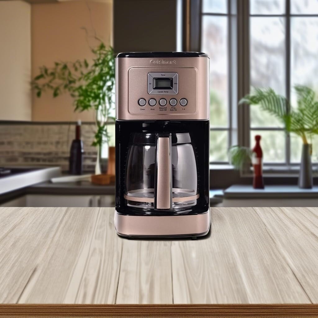 Macchina per caffè automatica da 14 tazze, caraffa in vetro, controllo dell'intensità dell'infusione, impostazione da 1 a 4 tazze, acciaio inossidabile color terra d'ombra