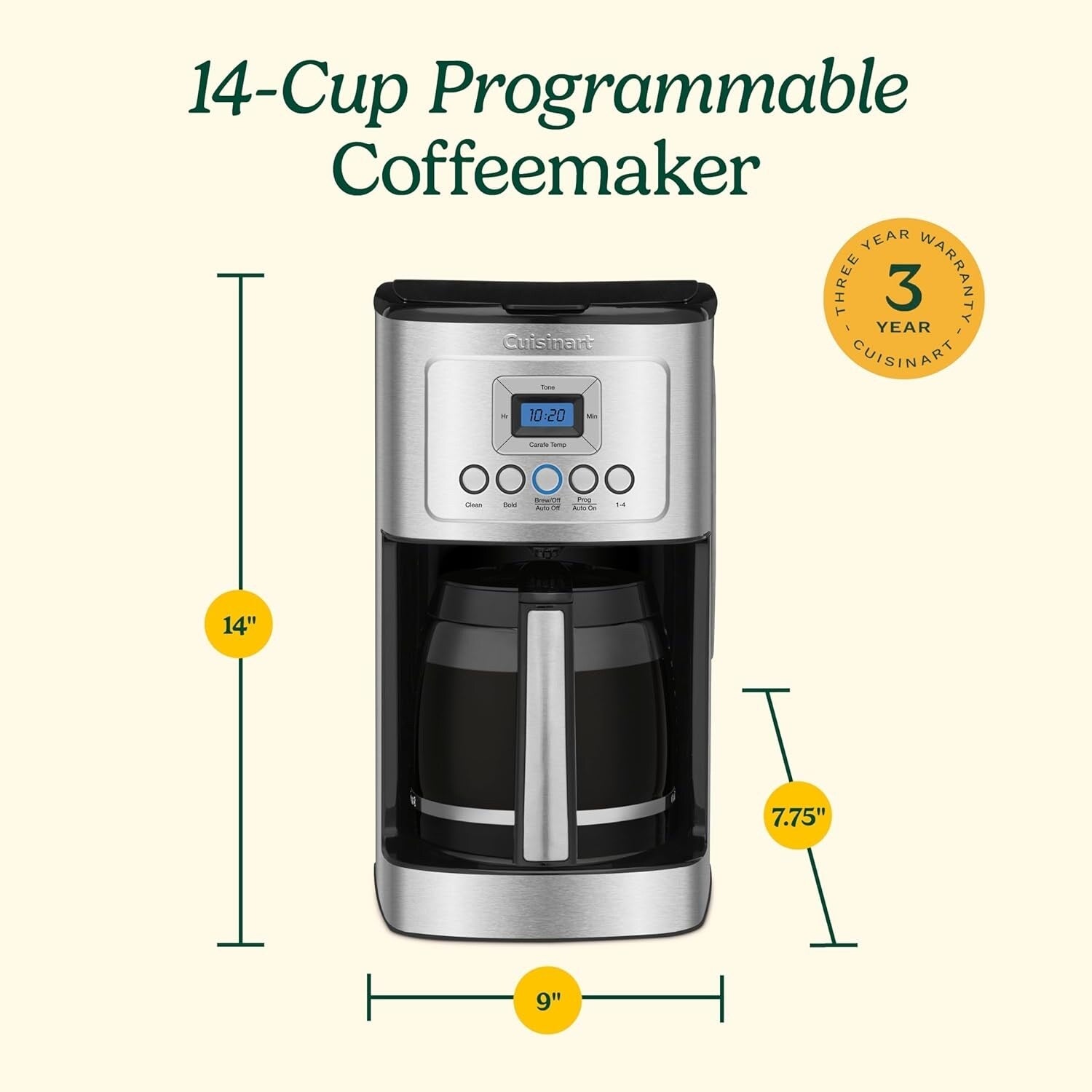 Macchina per caffè programmabile da 14 tazze, caraffa in vetro, controllo dell'intensità dell'infusione, impostazione da 1 a 4 tazze, acciaio inossidabile