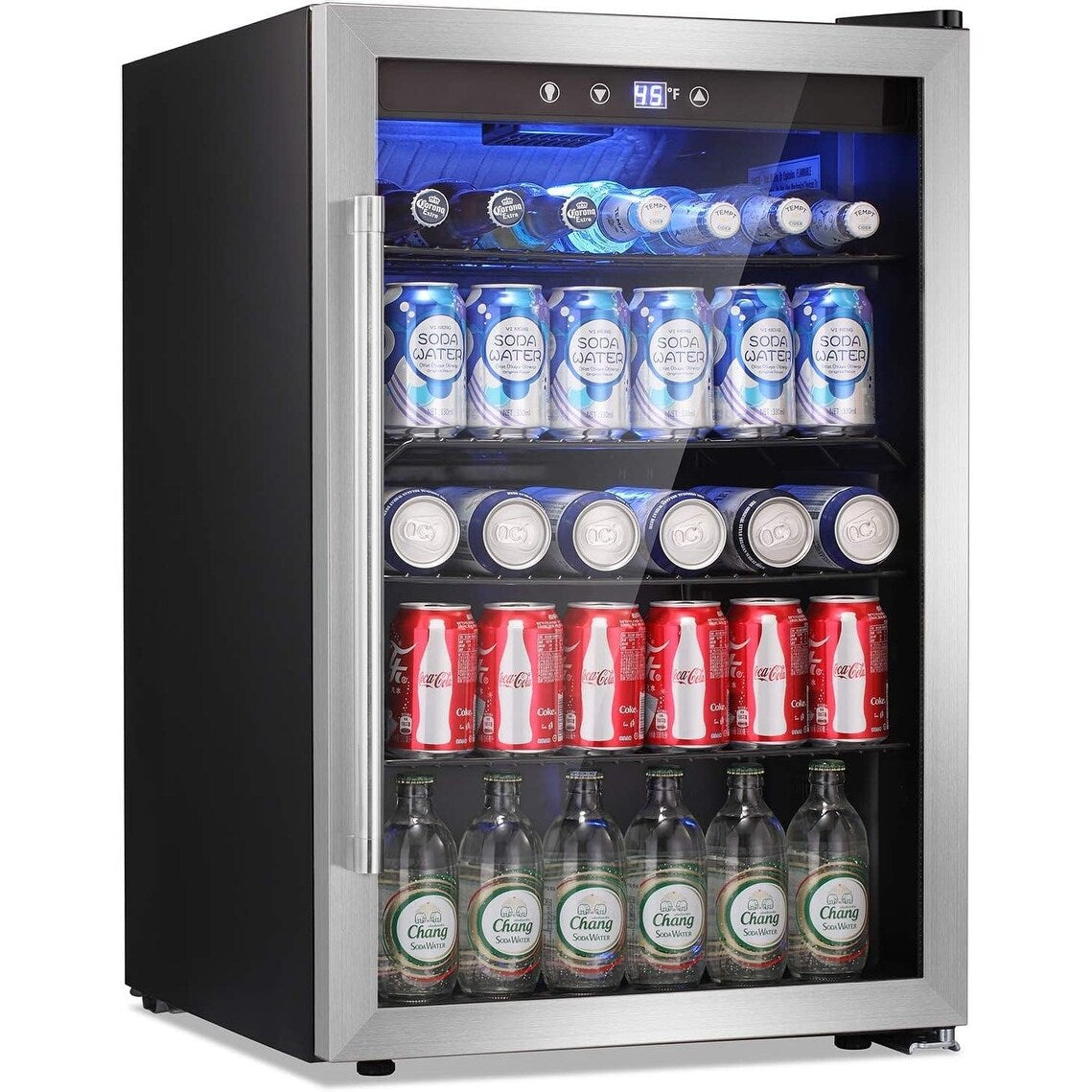 Frigorifero per bevande da 145 lattine, mini frigorifero da 4,4 piedi cubi con porta in vetro per bibite, birra, vino - Parte anteriore trasparente per casa, ufficio o bar