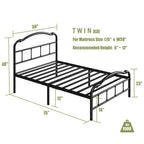 Telaio per letto in metallo resistente da 14 pollici con stile vintage, supporta fino a 2500 libbre, facile da montare e senza cigolii