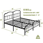 Telaio per letto in metallo resistente da 14 pollici con stile vintage, supporta fino a 2500 libbre, facile da montare e senza cigolii