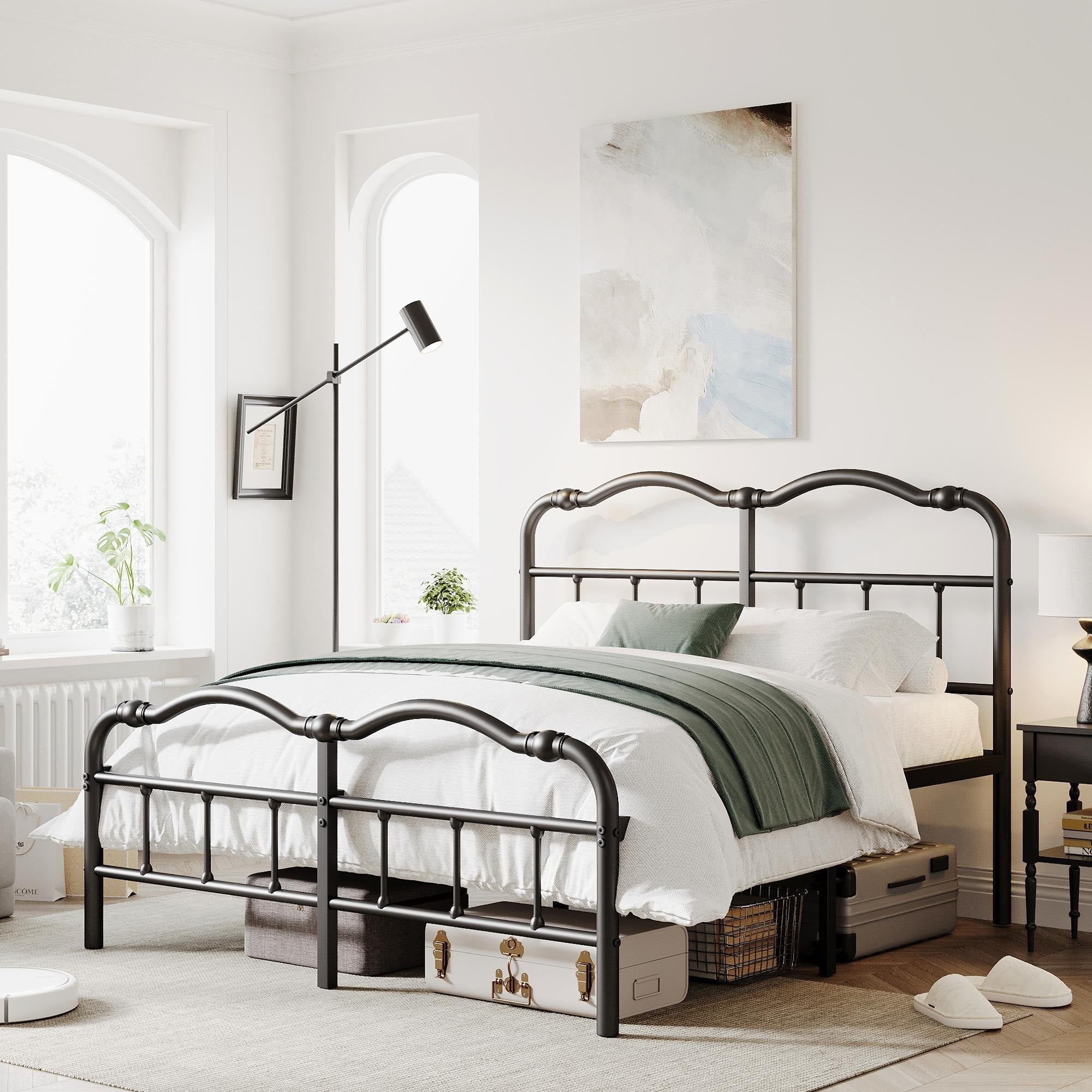 Telaio per letto in metallo resistente da 14 pollici con stile vintage, supporta fino a 2500 libbre, facile da montare e senza cigolii