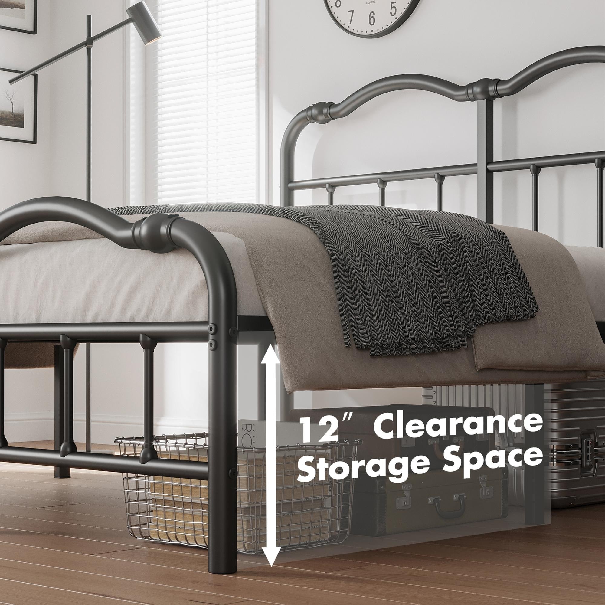 Telaio per letto in metallo resistente da 14 pollici con stile vintage, supporta fino a 2500 libbre, facile da montare e senza cigolii