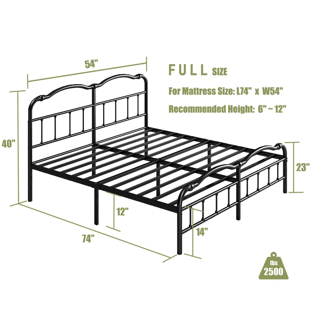 Telaio per letto in metallo resistente da 14 pollici con stile vintage, supporta fino a 2500 libbre, facile da montare e senza cigolii