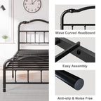 Telaio per letto in metallo resistente da 14 pollici con stile vintage, supporta fino a 2500 libbre, facile da montare e senza cigolii
