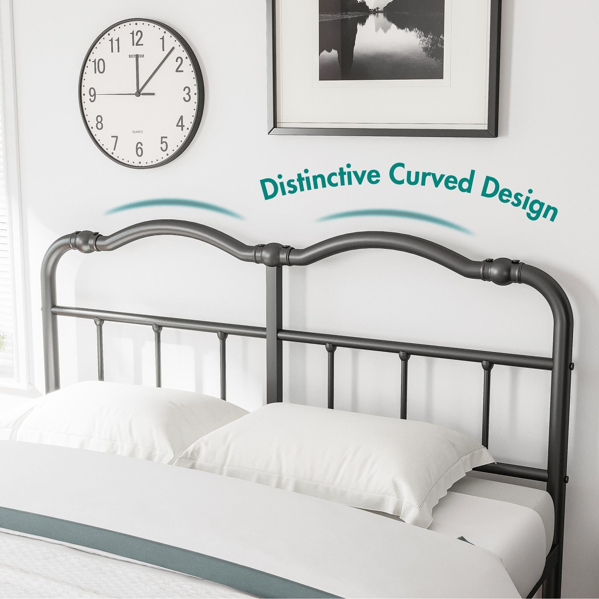 Telaio per letto in metallo resistente da 14 pollici con stile vintage, supporta fino a 2500 libbre, facile da montare e senza cigolii