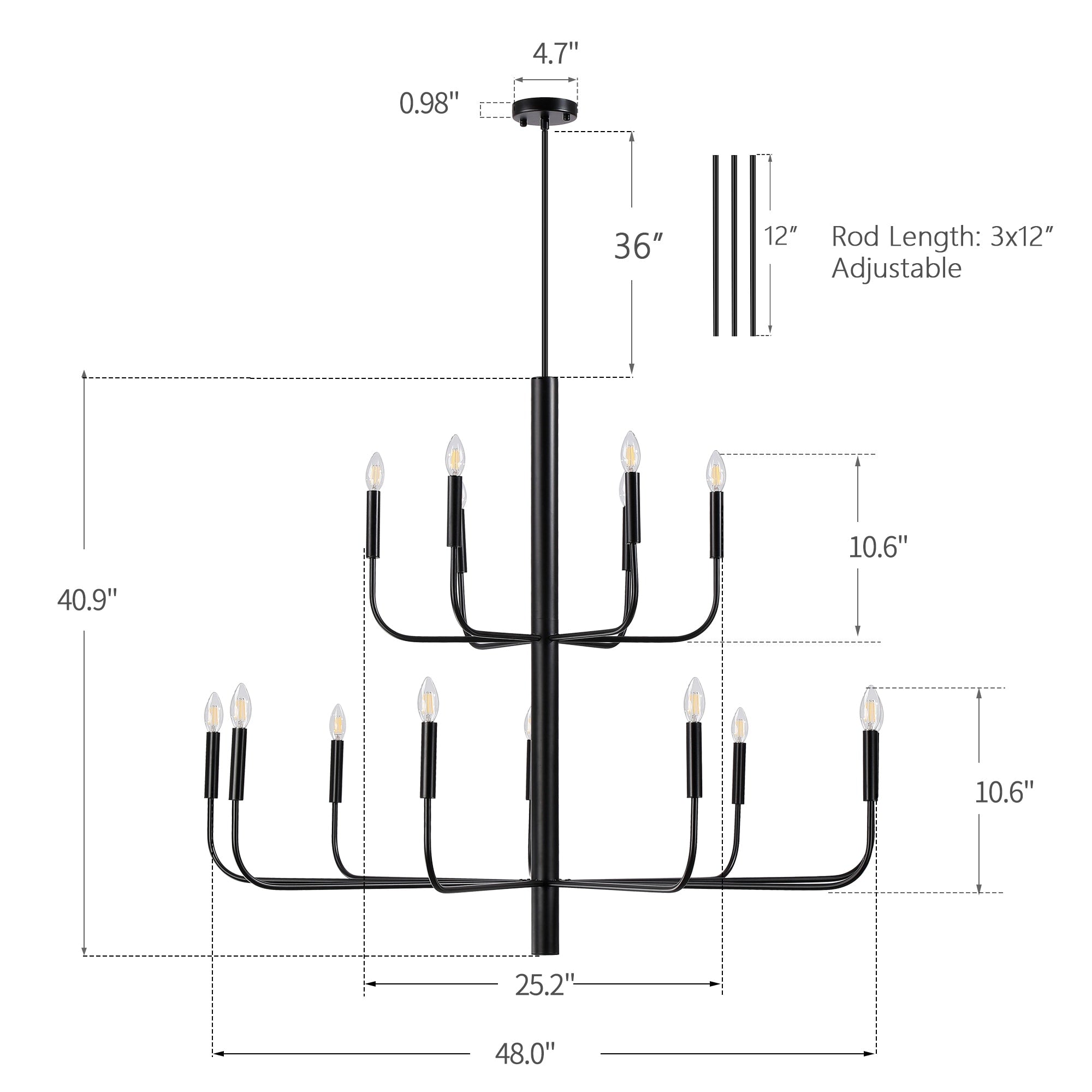 Lampadario minimalista a 15 luci, design antico a 2 livelli - 48