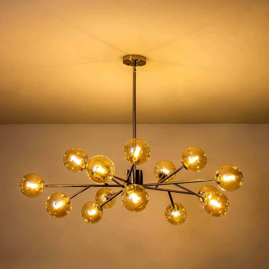 Lampadario a globo in vetro a bolla con 15 luci moderne e lineari Sputnik per isola da cucina