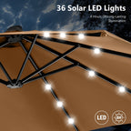 MAISON ARTS Ombrellone da esterno rettangolare da 15 piedi con manovella, doppio lato, con illuminazione a LED solare e base inclusa